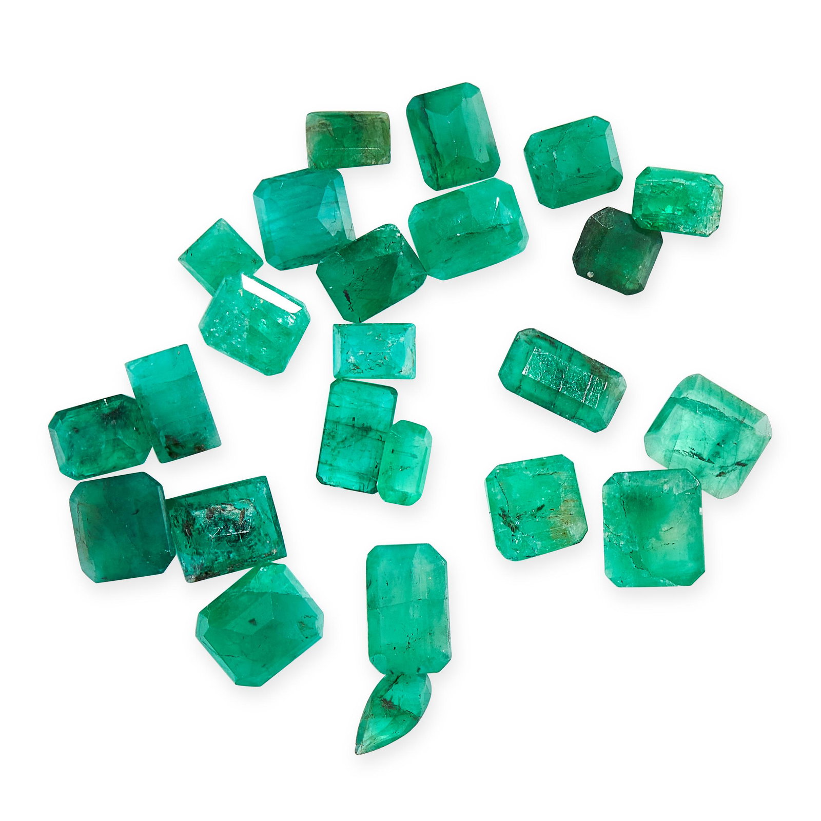A MIXED LOT OF UNMOUNTED EMERALDS of various cuts, (1 of 1)