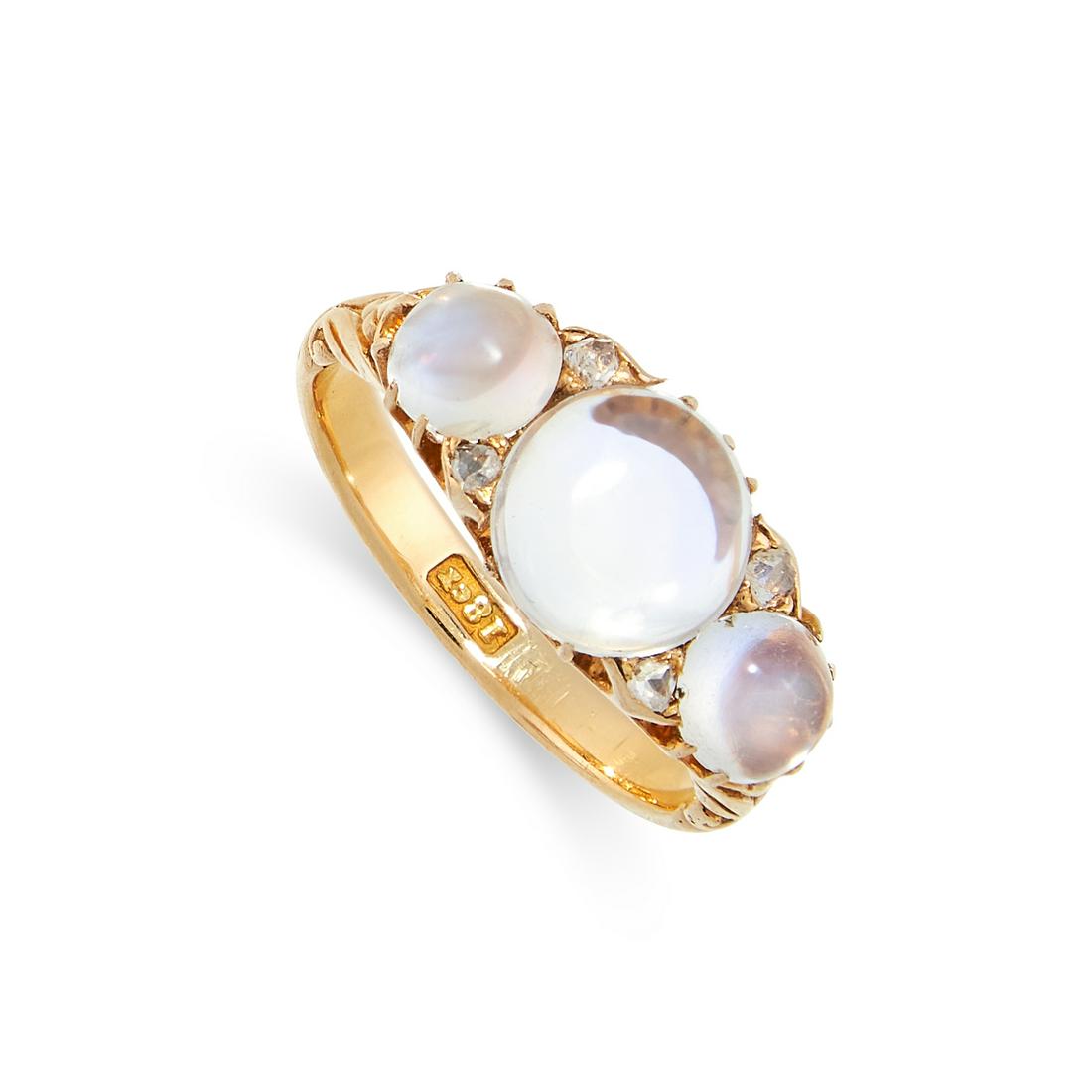AN ANTIQUE MOONSTONE AND DIAMOND RING in 18ct yellow (1 of 2)