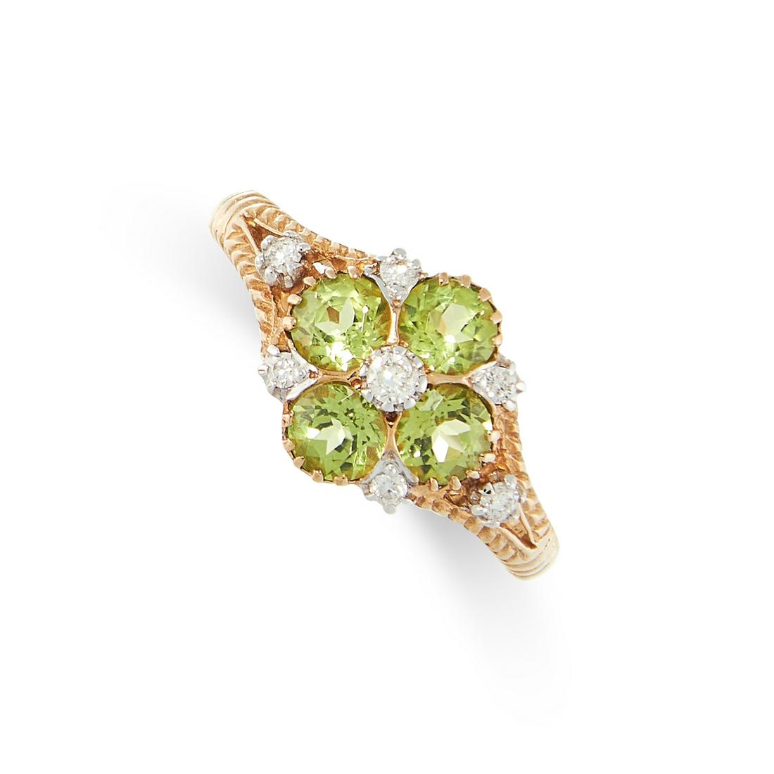 A PERIDOT AND DIAMOND RING in 9ct yellow gold, set with (1 of 2)