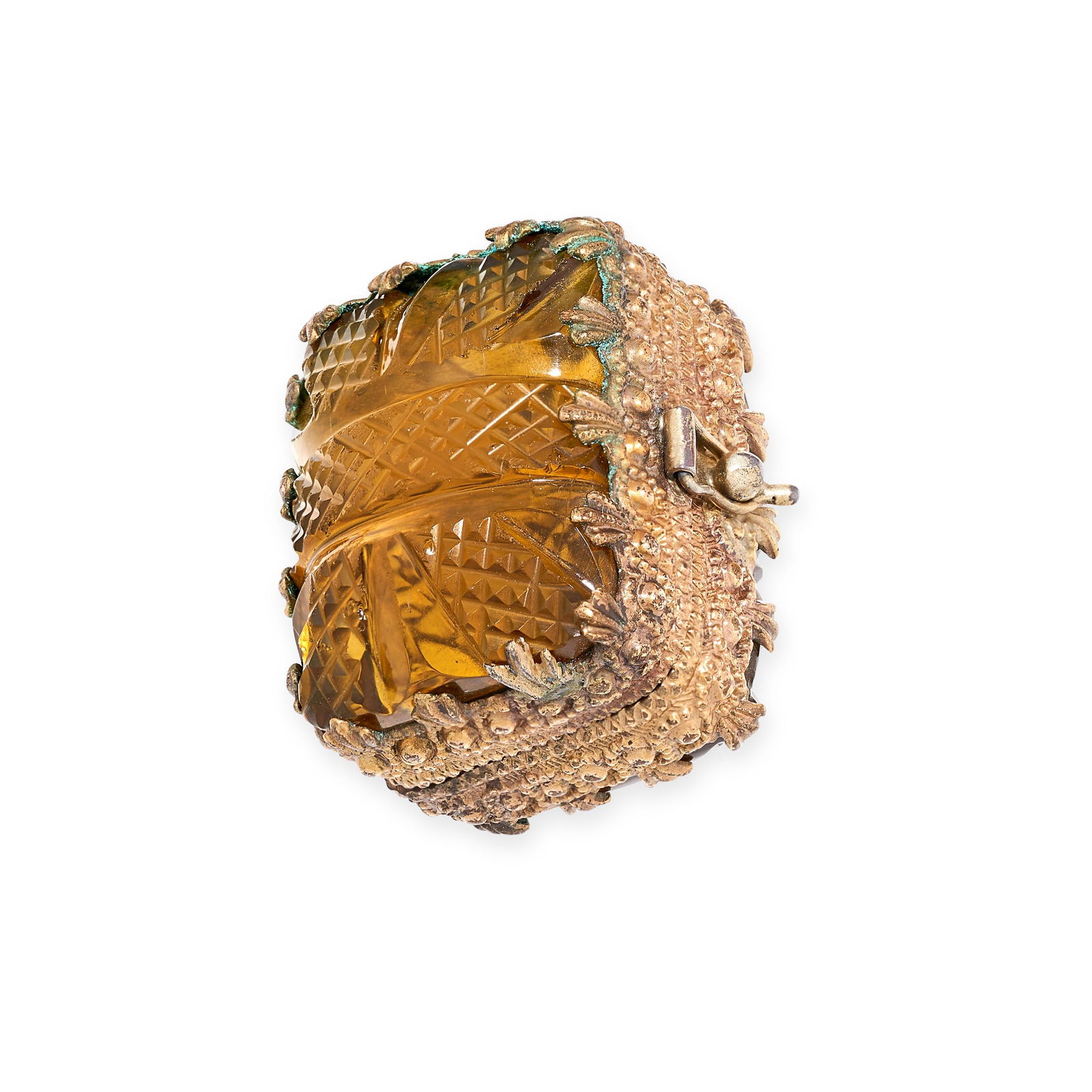 AN ANTIQUE GLASS STAMP BOX the hinged body set with two (1 of 2)