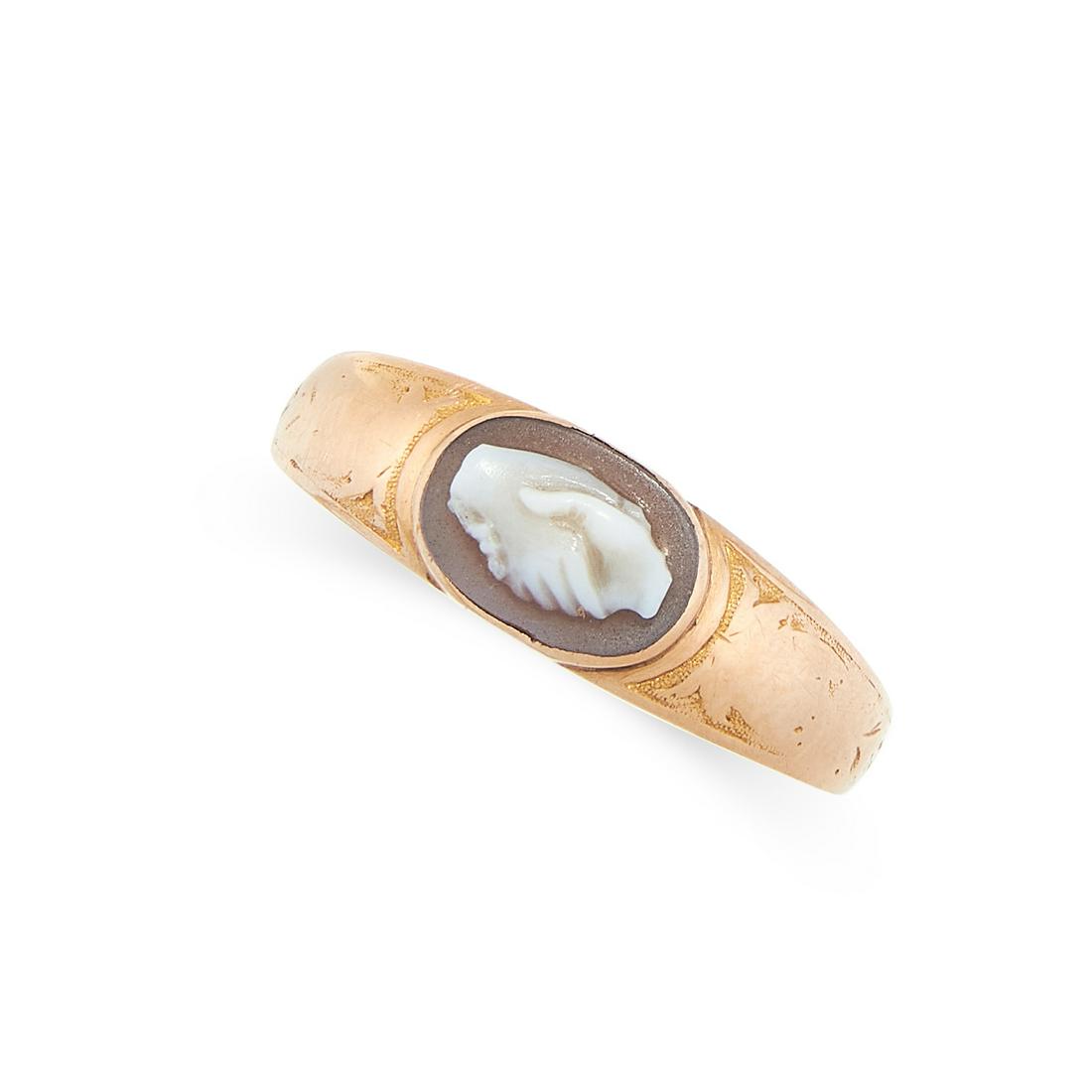 AN ANTIQUE FEDE CAMEO RING in yellow gold, set with a (1 of 2)