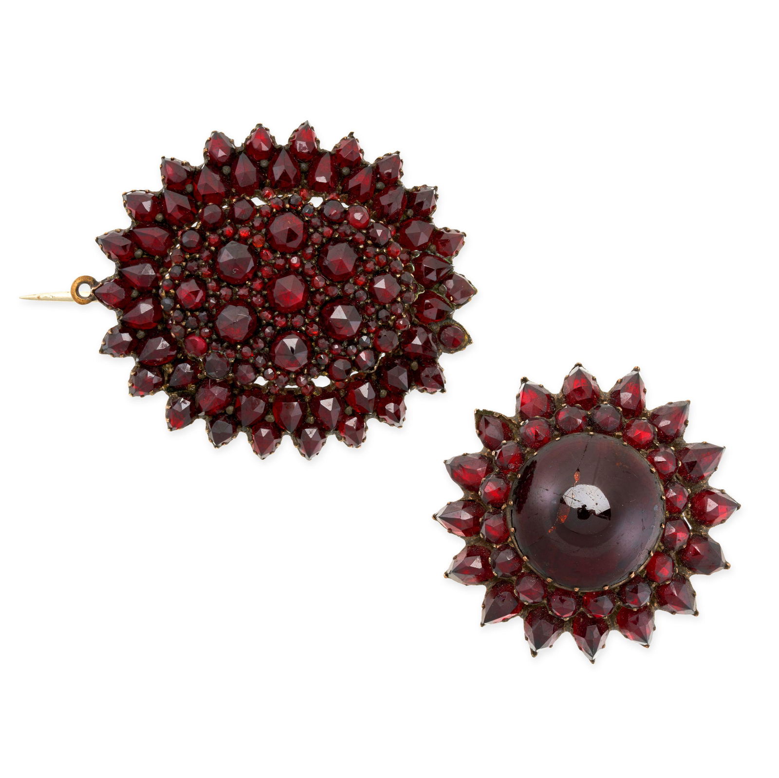 TWO ANTIQUE GARNET BROOCHES one set all over with rose (1 of 1)