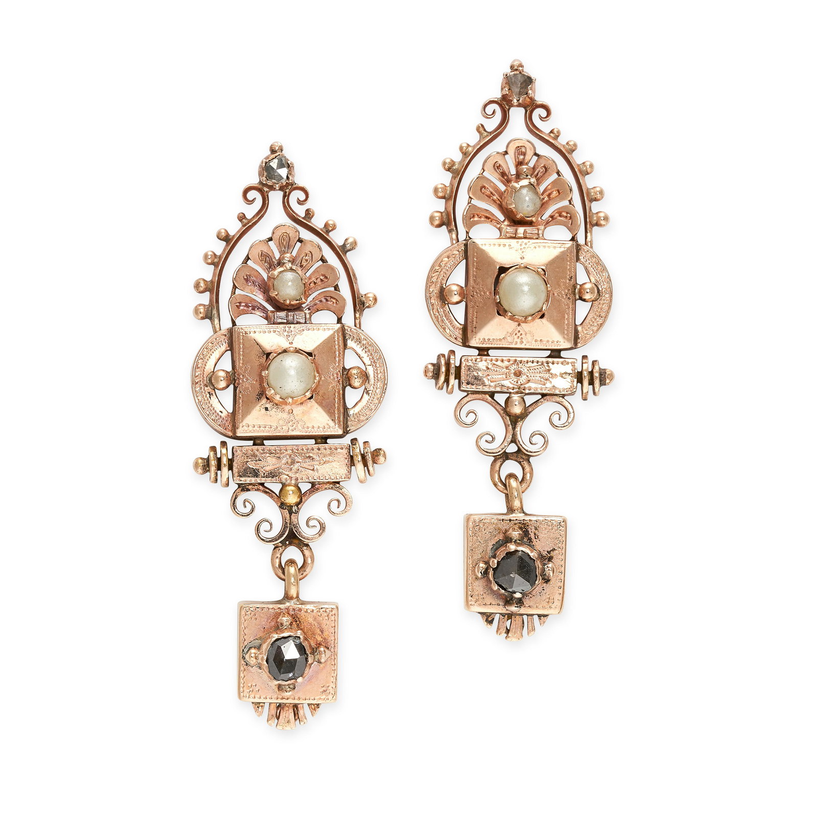 A PAIR OF ANTIQUE PEARL AND DIAMOND EARRINGS, 19TH (1 of 1)