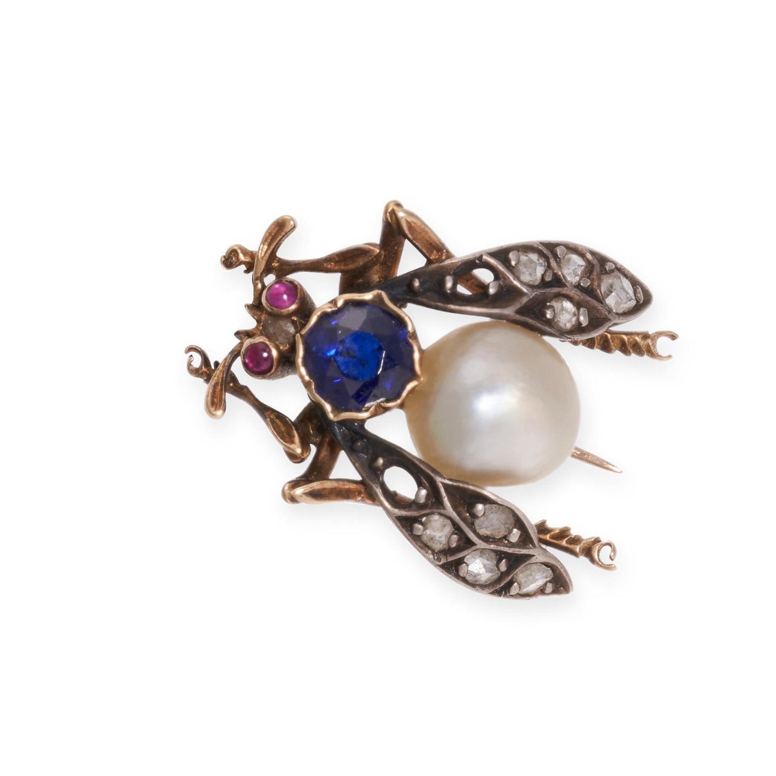 AN ANTIQUE DIAMOND, SAPPHIRE AND PEARL INSECT BROOCH in (1 of 1)