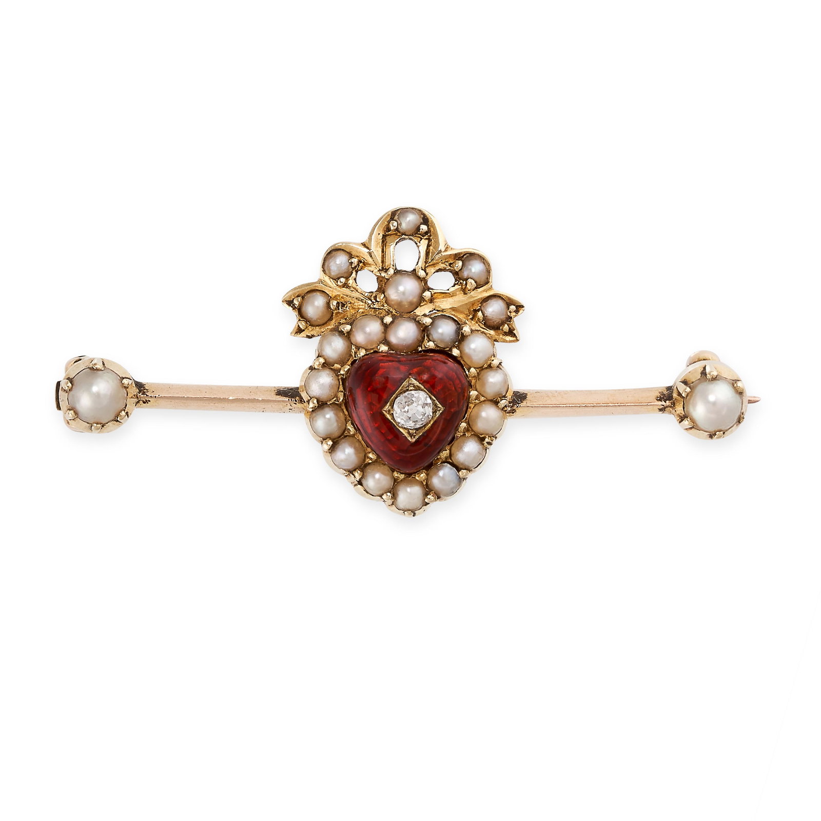 AN ANTIQUE PEARL DIAMOND AND ENAMEL SWEETHEART BROOCH, (1 of 1)