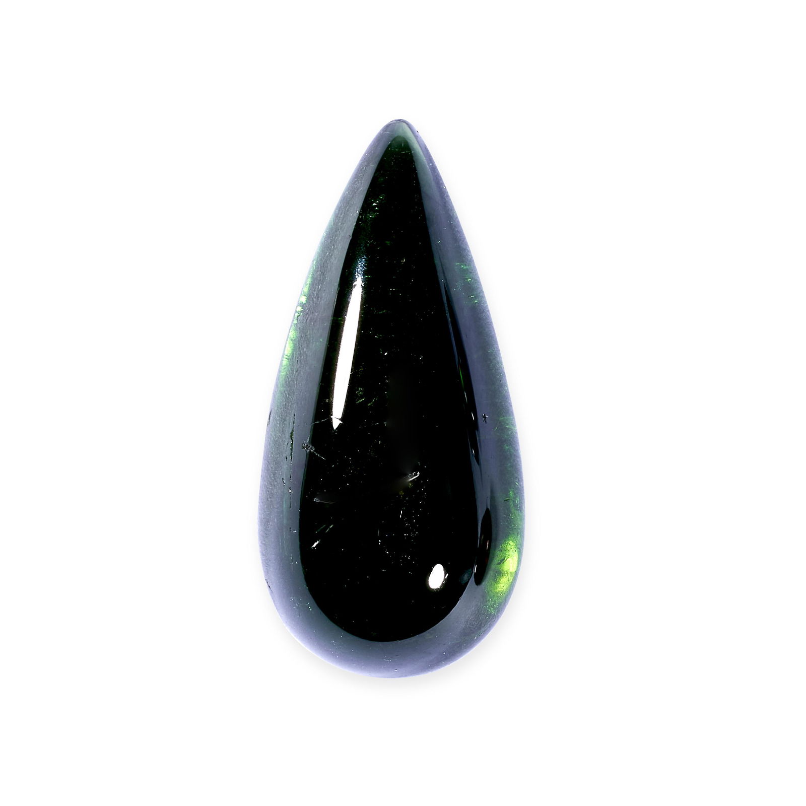 AN UNMOUNTED GREEN TOURMALINE drop shaped cabochon, (1 of 1)