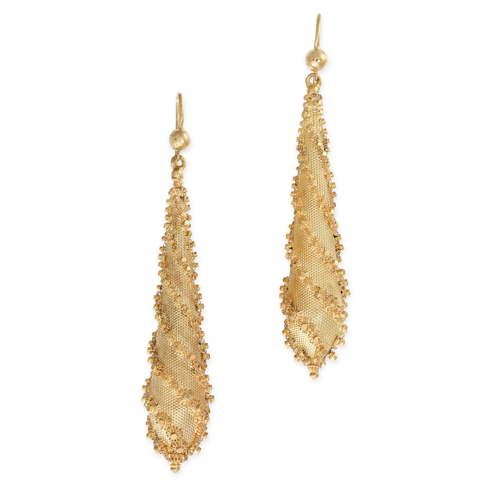 A PAIR OF ANTIQUE GOLD DROP EARRINGS   Textured bodies (1 of 1)
