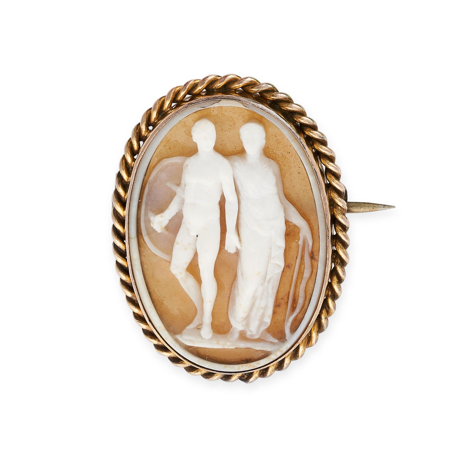 AN ANTIQUE CAMEO BROOCH   Twisted rope border   Carved (1 of 1)