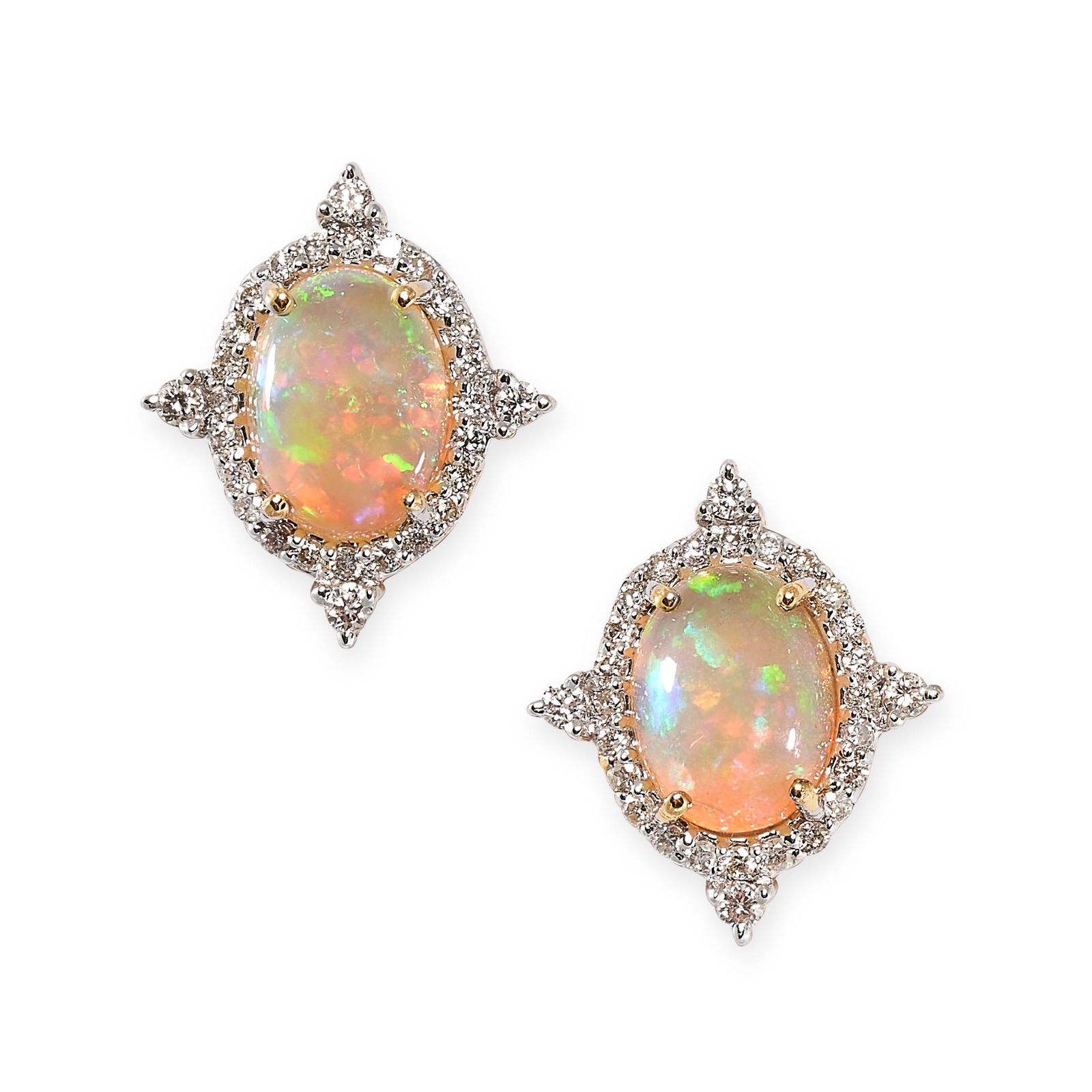 A PAIR OF OPAL AND DIAMOND STUD EARRINGS   Post and (1 of 1)