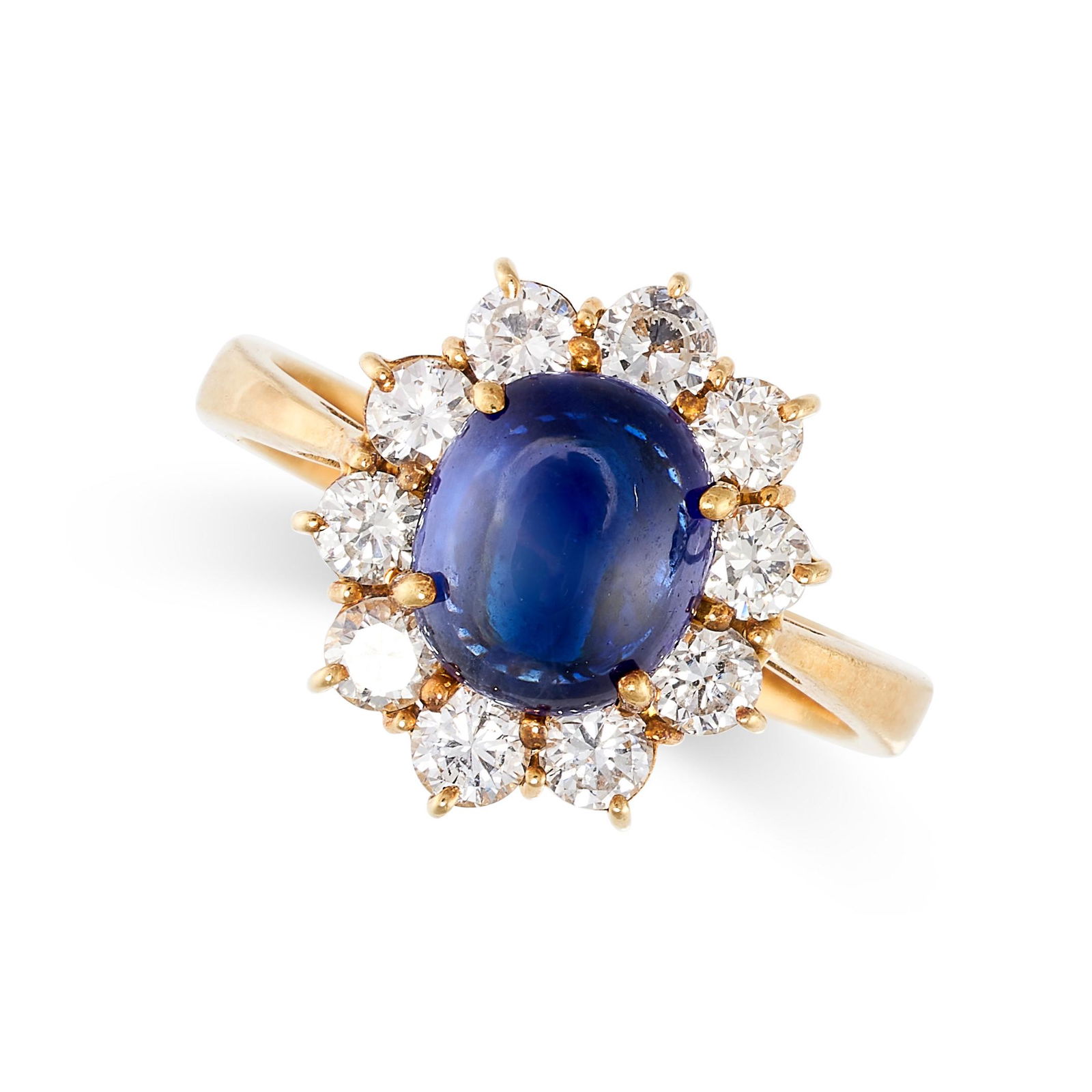 A SAPPHIRE AND DIAMOND CLUSTER RING   Cabochon (1 of 2)