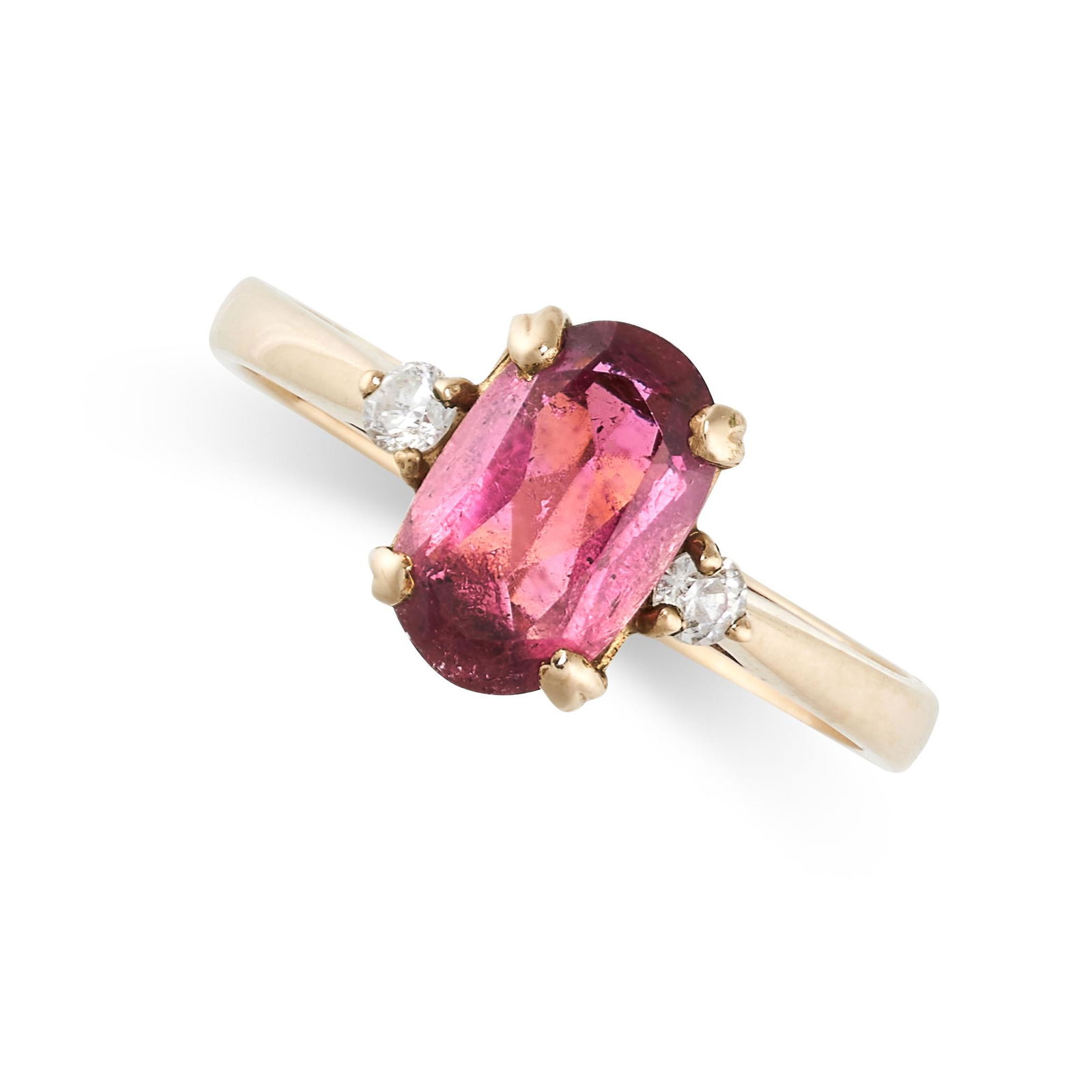 NO RESERVE - A PINK TOURMALINE AND DIAMOND THREE STONE (1 of 2)