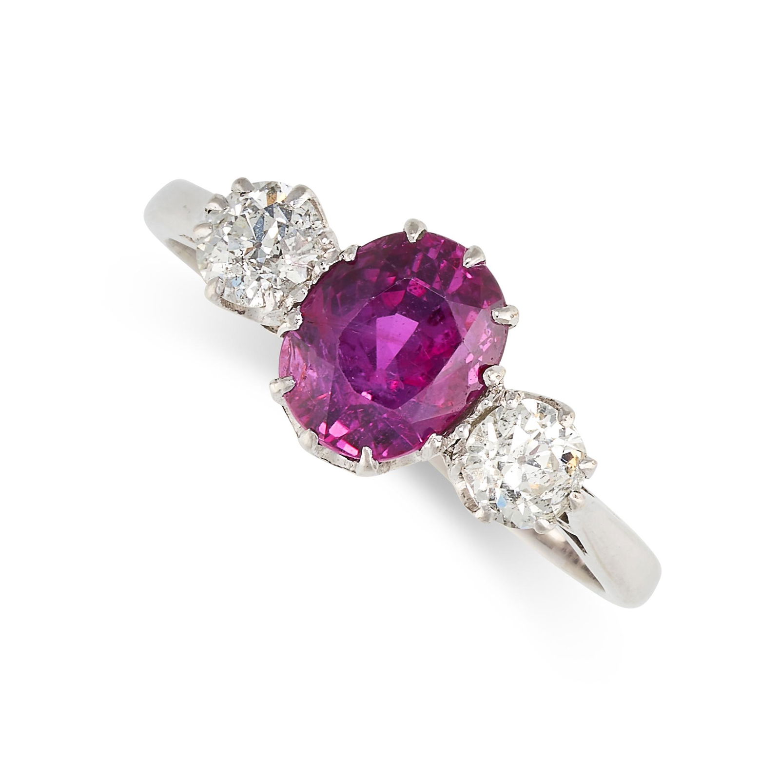 NO RESERVE - A RUBY AND DIAMOND THREE STONE RING, CIRCA (1 of 2)