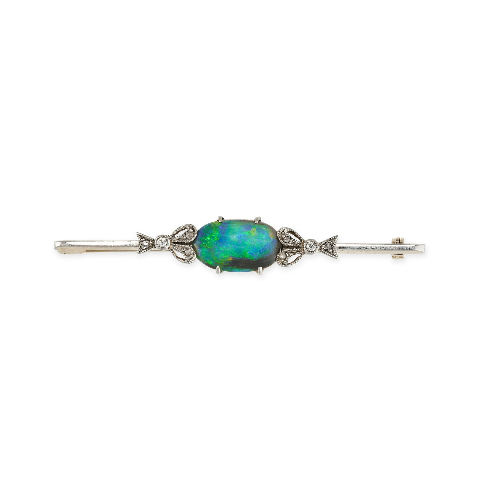 NO RESERVE - AN ANTIQUE BLACK OPAL AND DIAMOND BAR (1 of 1)