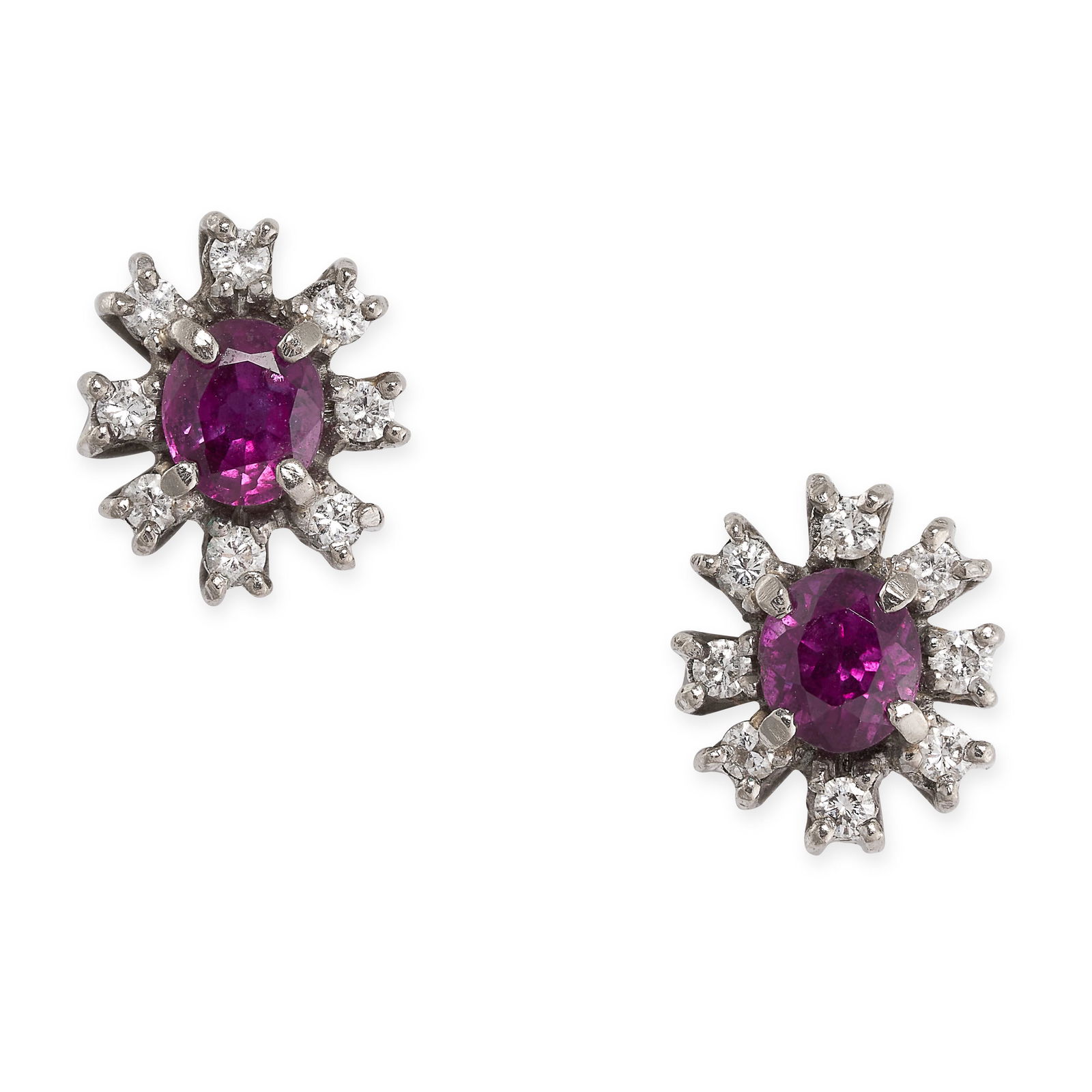A PAIR OF RUBY AND DIAMOND STUD EARRINGS   Post and (1 of 1)