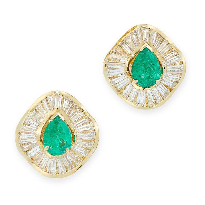 A PAIR OF COLOMBIAN EMERALD AND DIAMOND EARRINGS in (1 of 1)