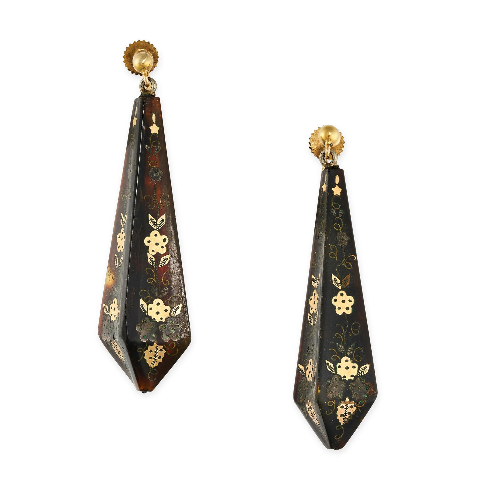 A PAIR OF ANTIQUE PIQUE TORTOISESHELL EARRINGS each (1 of 1)