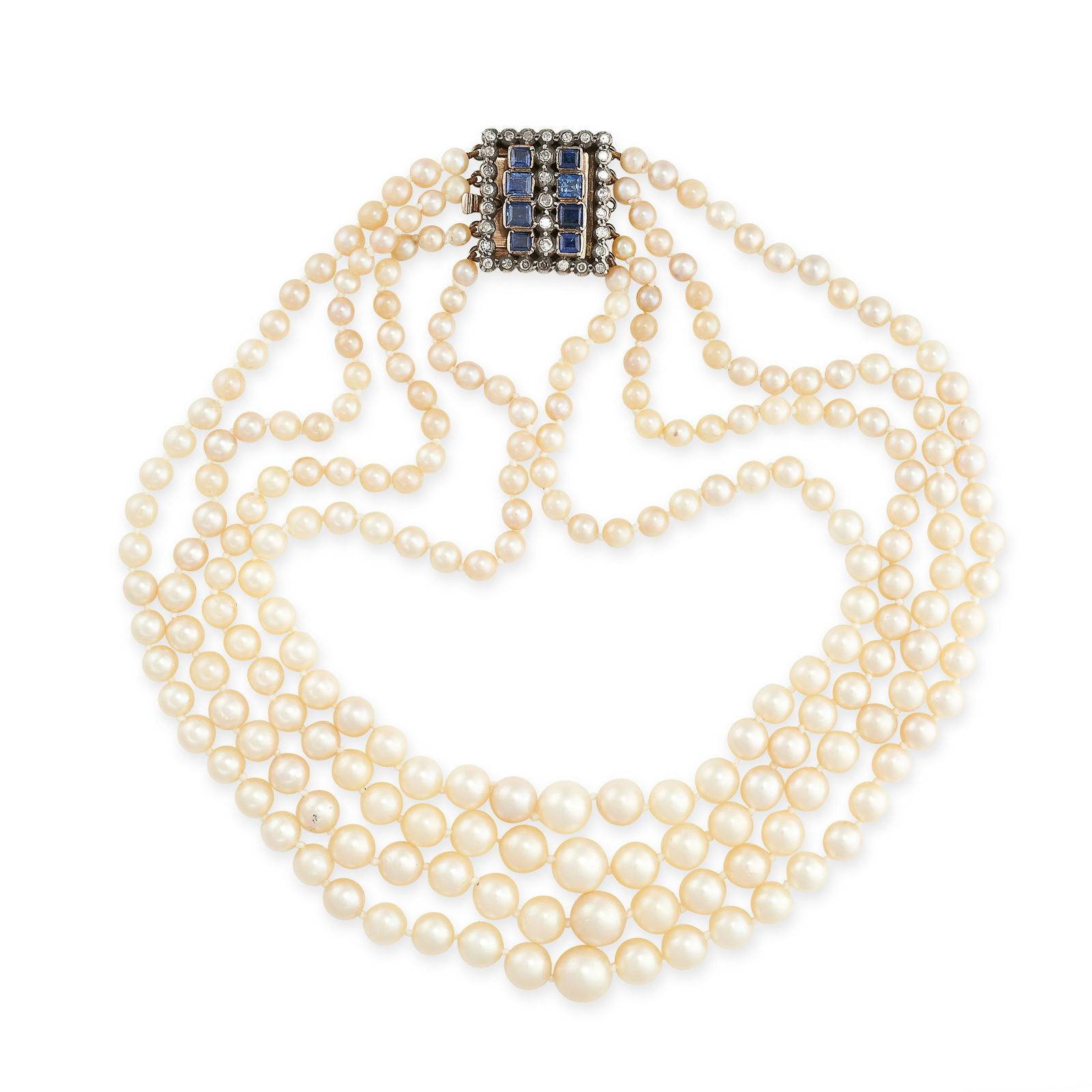 A PEARL, DIAMOND AND SAPPHIRE FOUR ROW NECKLACE in (1 of 2)