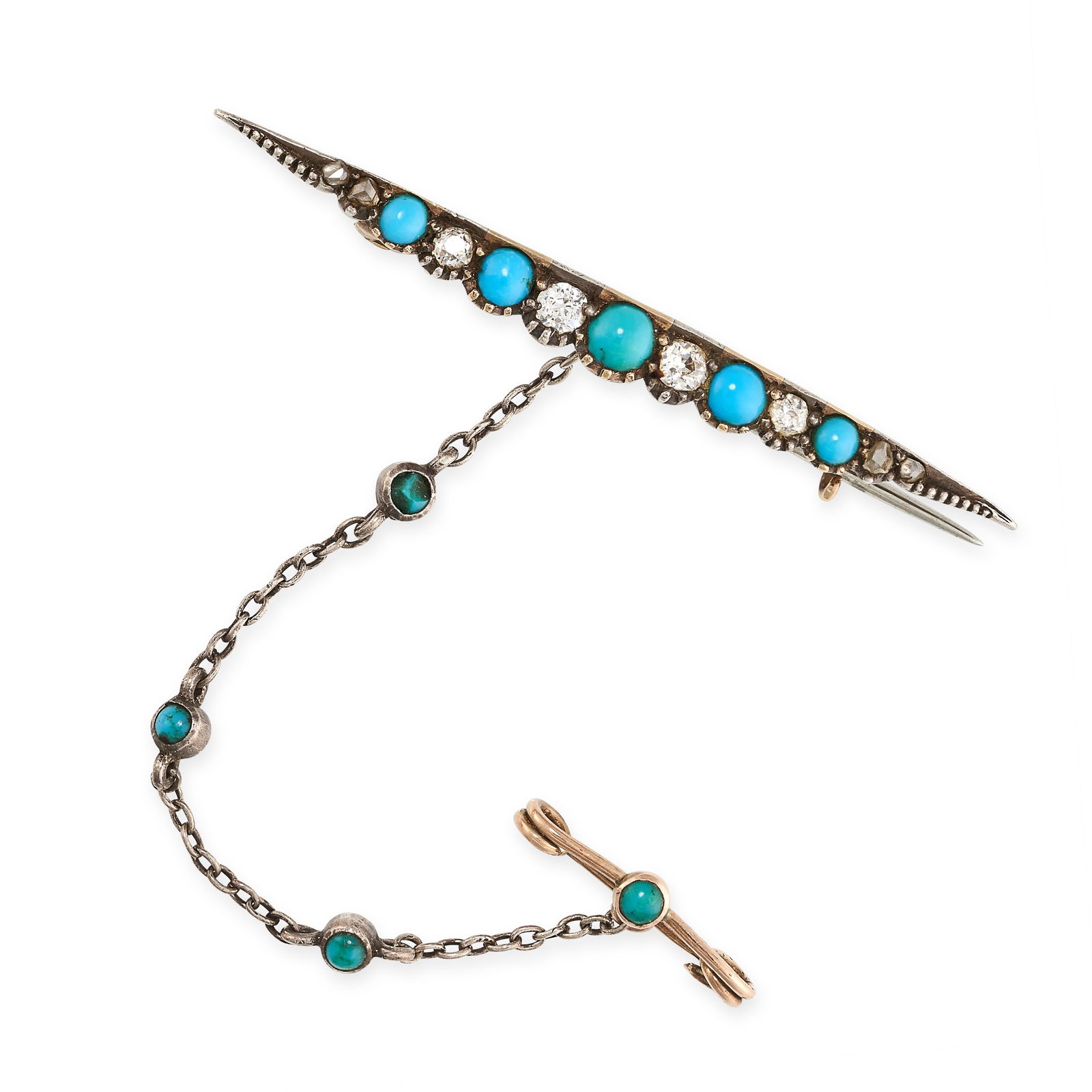 AN ANTIQUE TURQUOISE AND DIAMOND BAR BROOCH in silver (1 of 1)