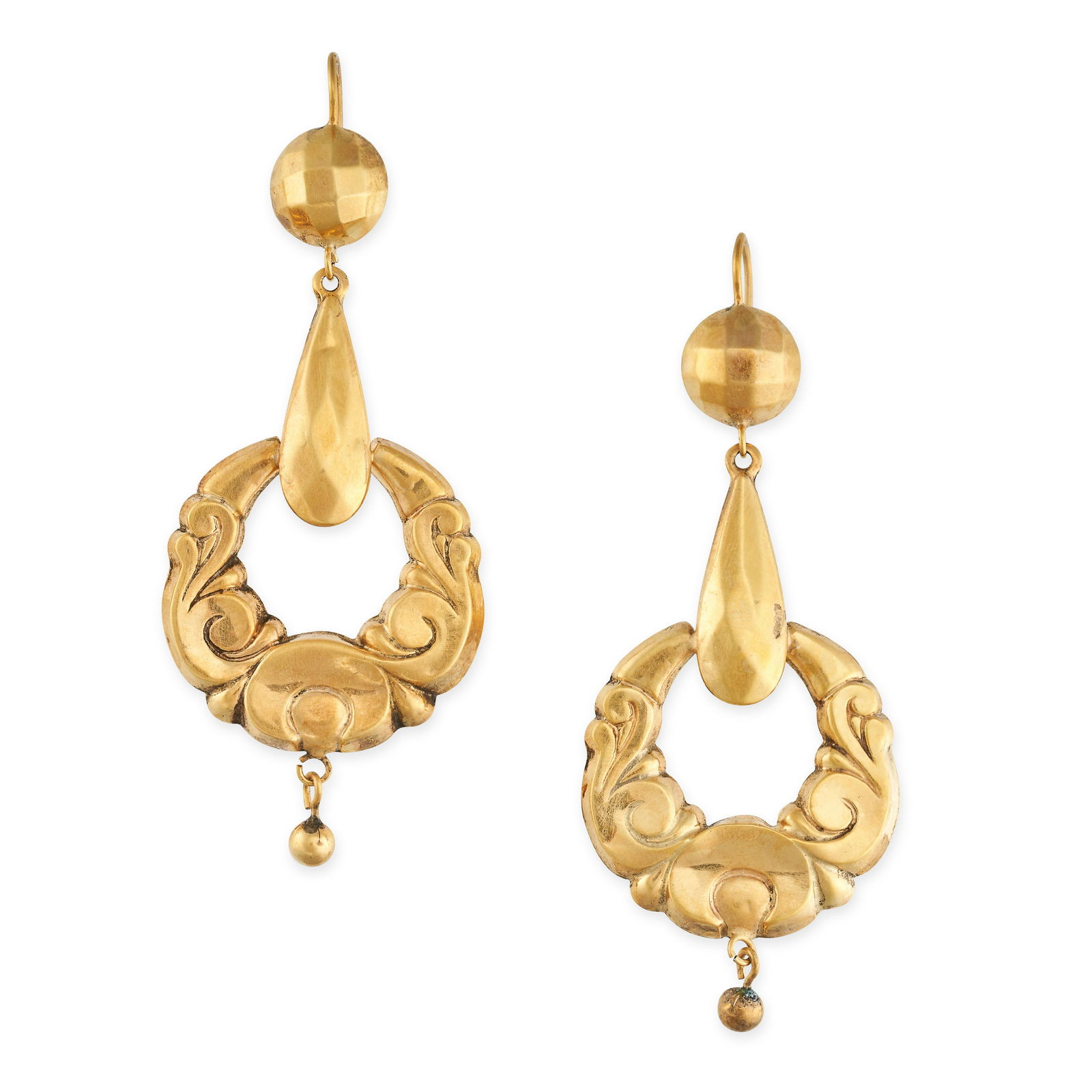 A PAIR OF ANTIQUE GOLD DROP EARRINGS in yellow gold, (1 of 1)