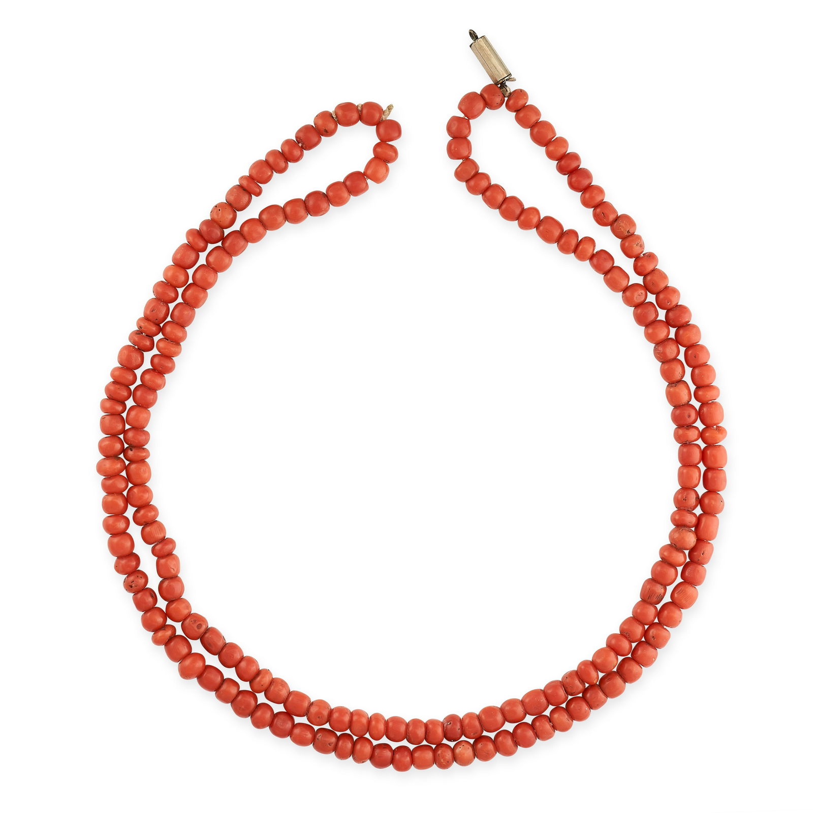 AN ANTIQUE TWO ROW CORAL BEAD NECKLACE requiring (1 of 1)