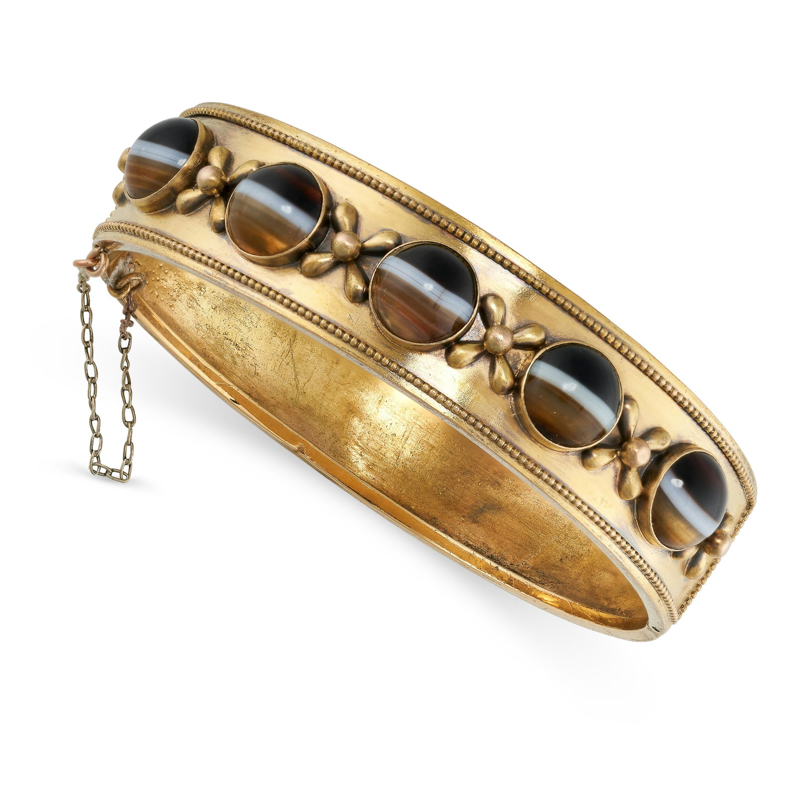 AN ANTIQUE BANDED AGATE BANGLE, 19TH CENTURY the hinged (1 of 1)