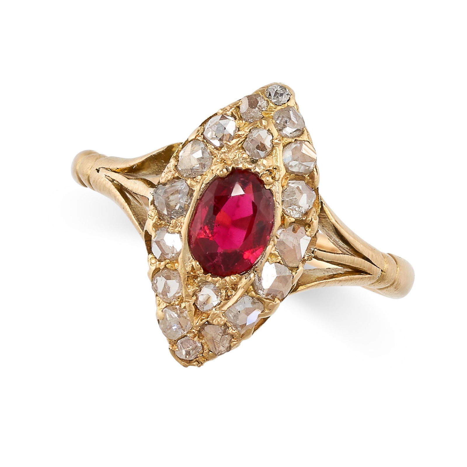 AN ANTIQUE RUBY AND DIAMOND RING in yellow gold, the (1 of 2)