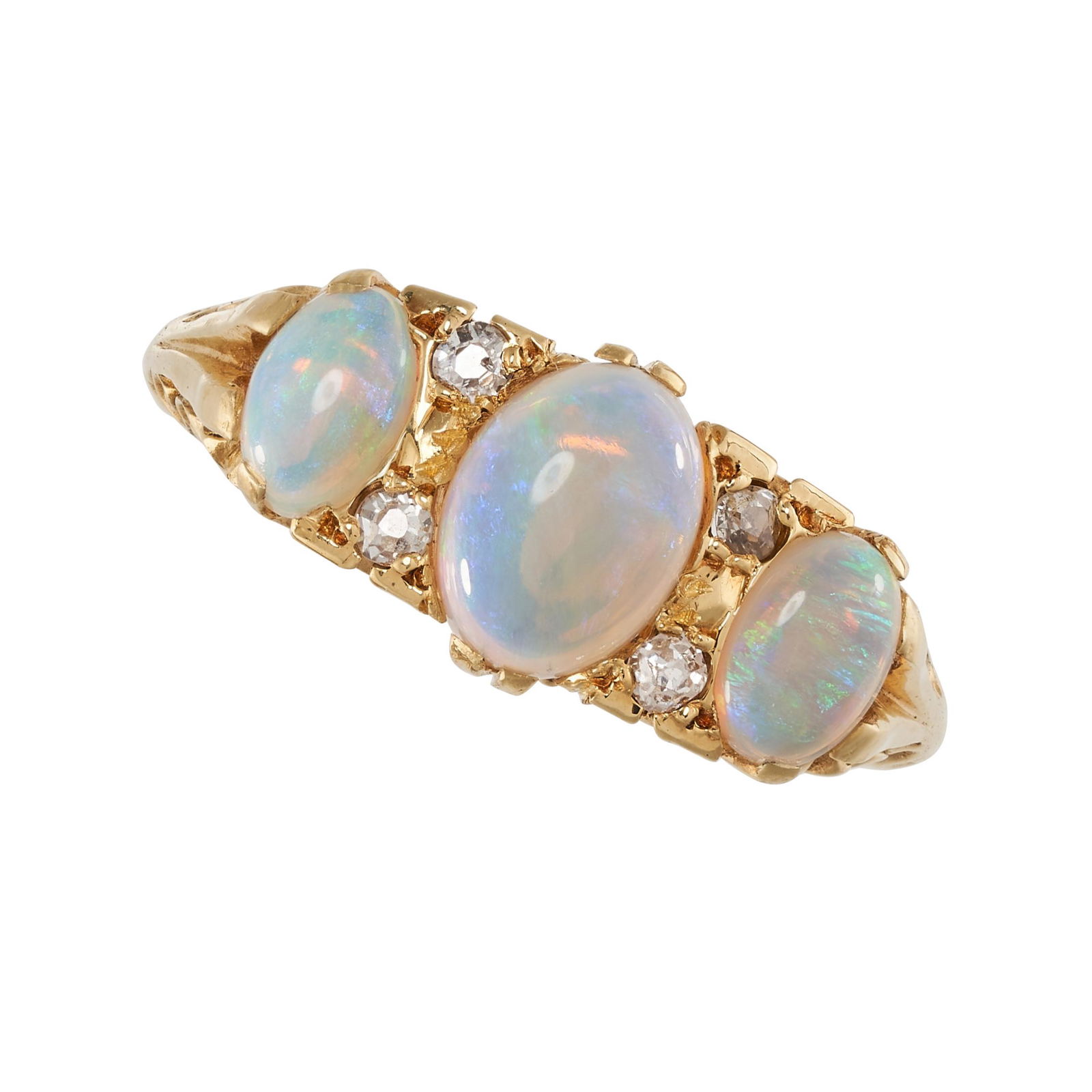 AN ANTIQUE OPAL AND DIAMOND DRESS RING in 18ct yellow (1 of 2)