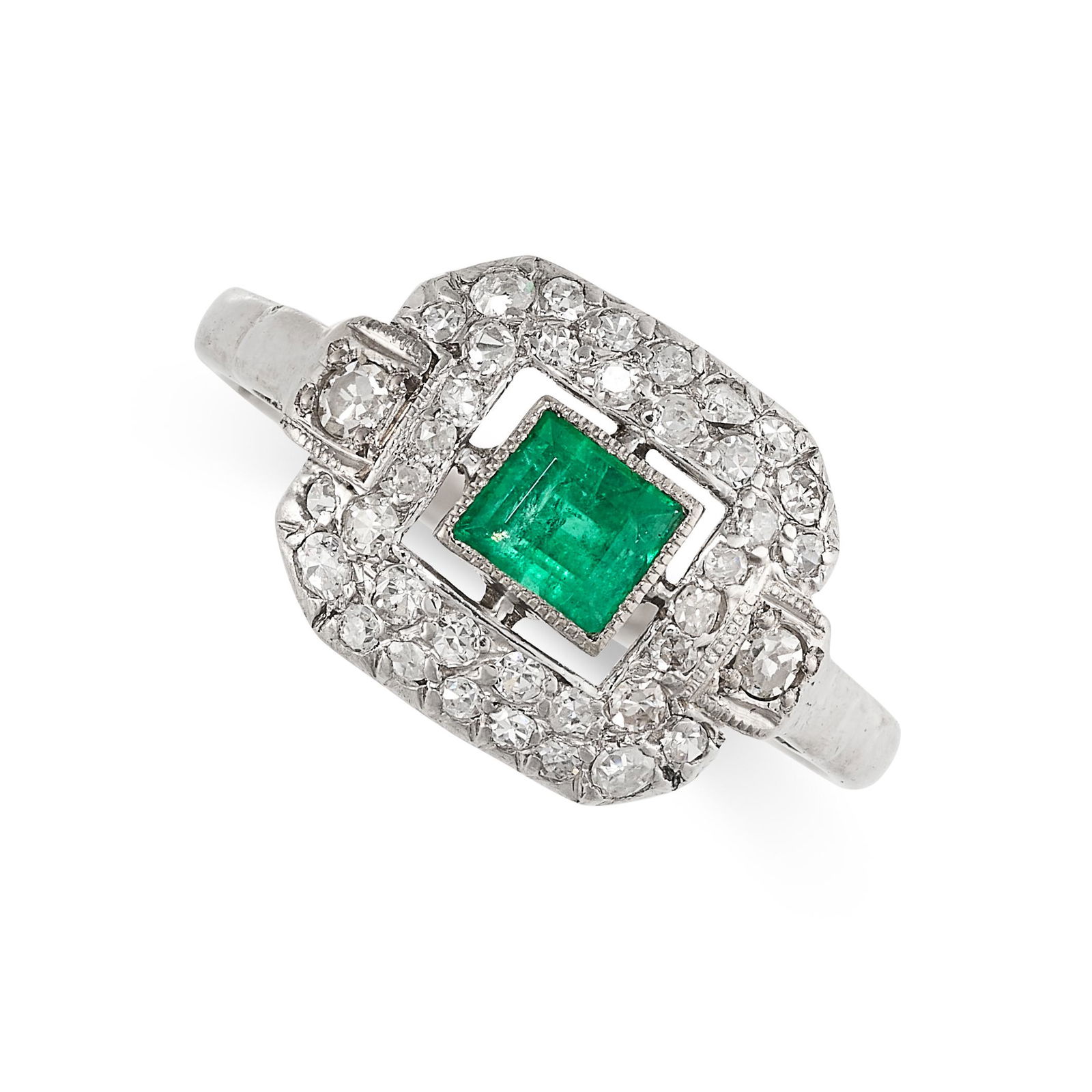 AN EMERALD AND DIAMOND DRESS RING in 18ct gold and (1 of 2)
