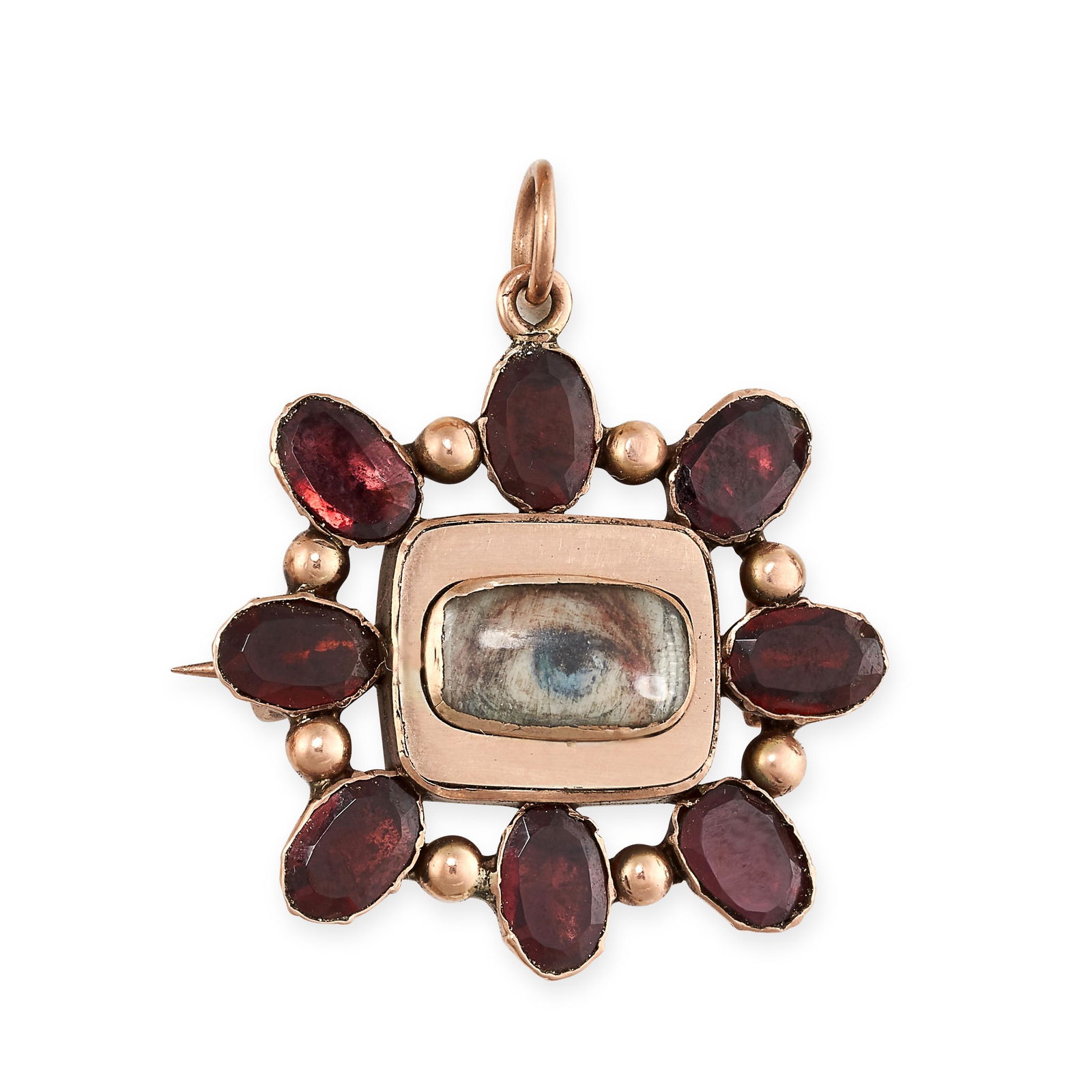 AN ANTIQUE GARNET AND PAINTED EYE MINIATURE LOCKET (1 of 1)