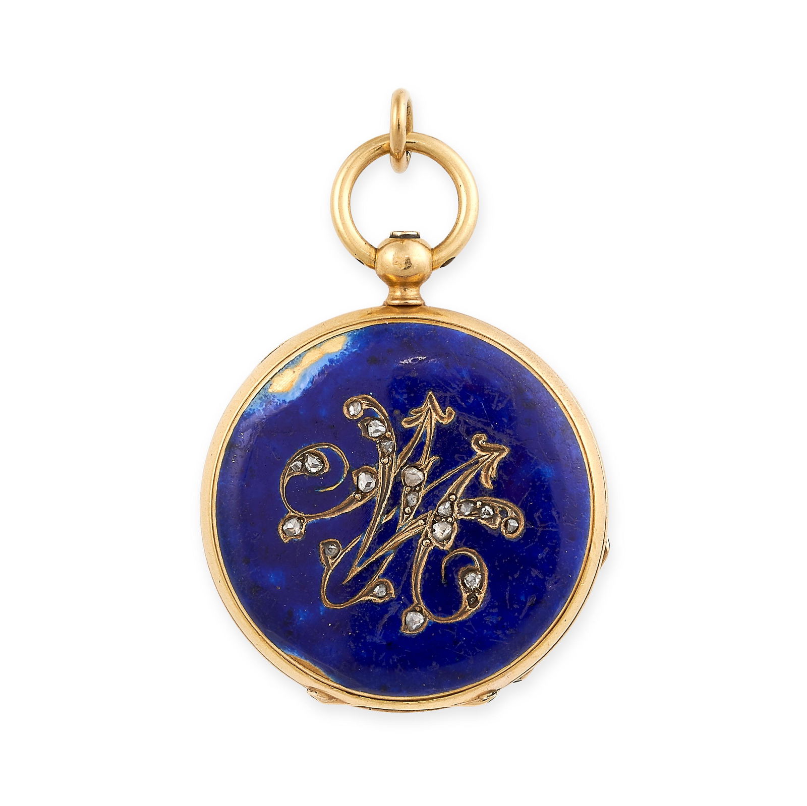 AN ANTIQUE DIAMOND AND BLUE ENAMEL POCKET WATCH in 18ct (1 of 1)