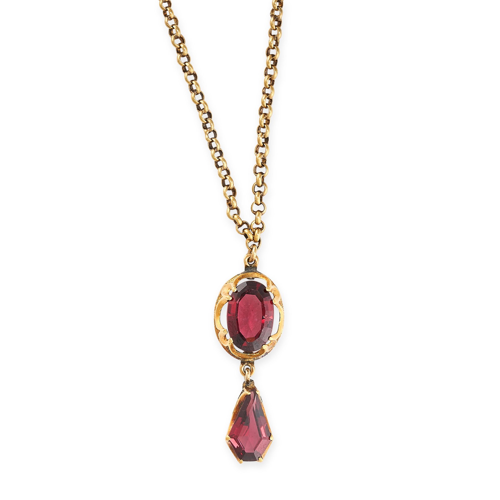 AN ANTIQUE GARNET PENDANT NECKLACE in yellow gold, set (1 of 1)