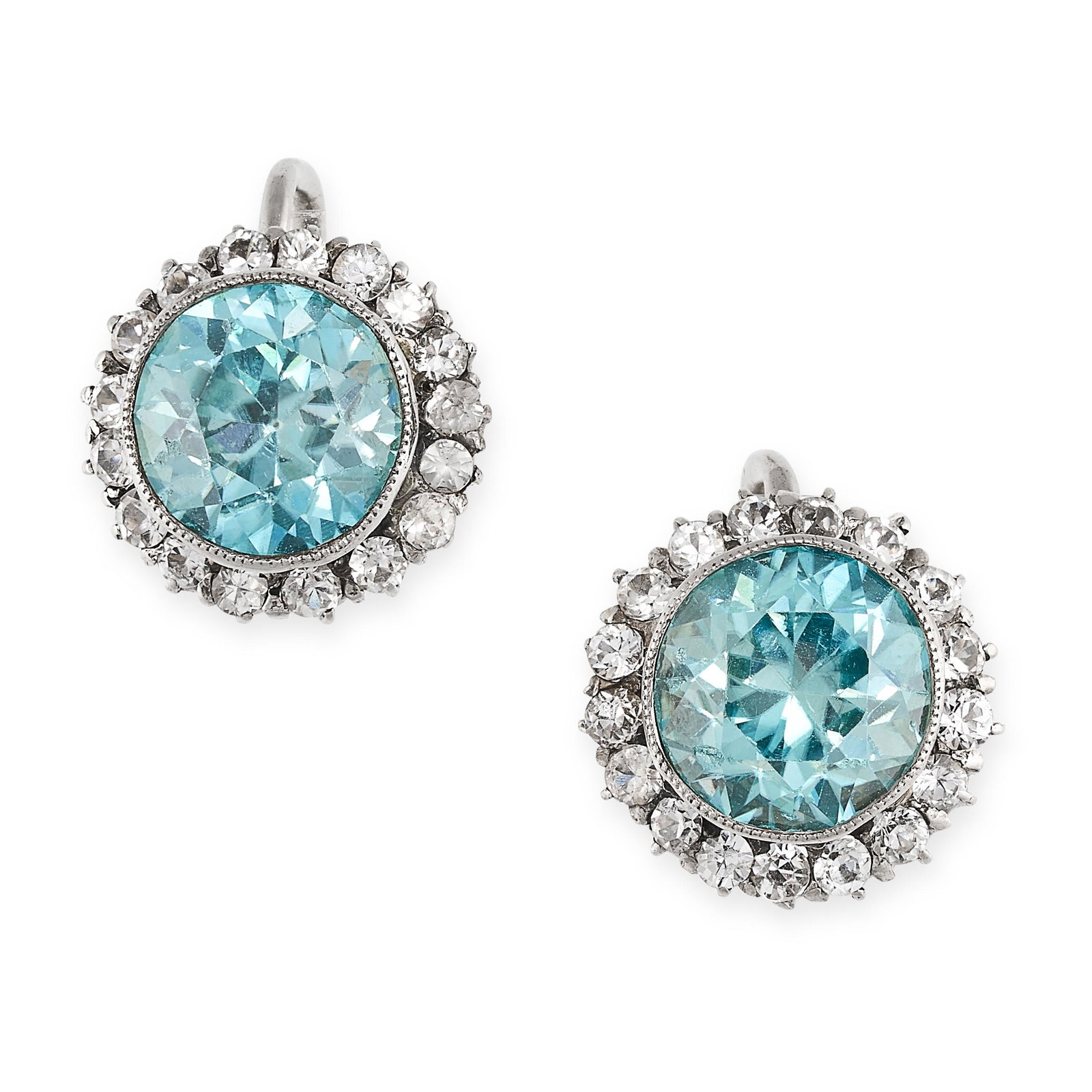 A PAIR OF BLUE ZIRCON CLUSTER EARRINGS with screw (1 of 1)