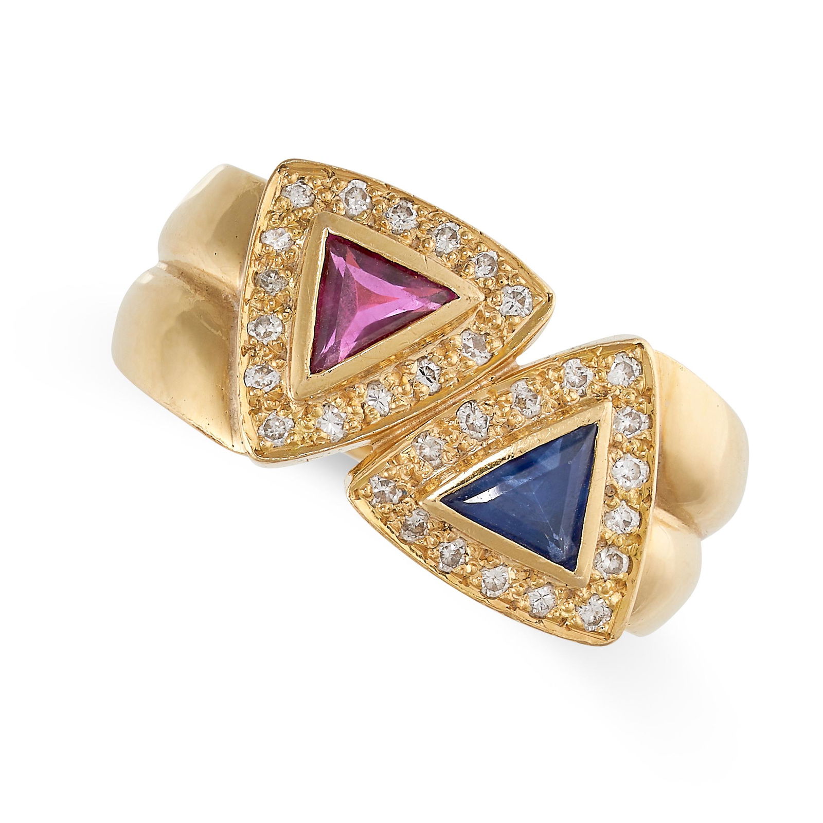 A RUBY, SAPPHIRE AND DIAMOND DRESS RING in yellow gold, (1 of 2)