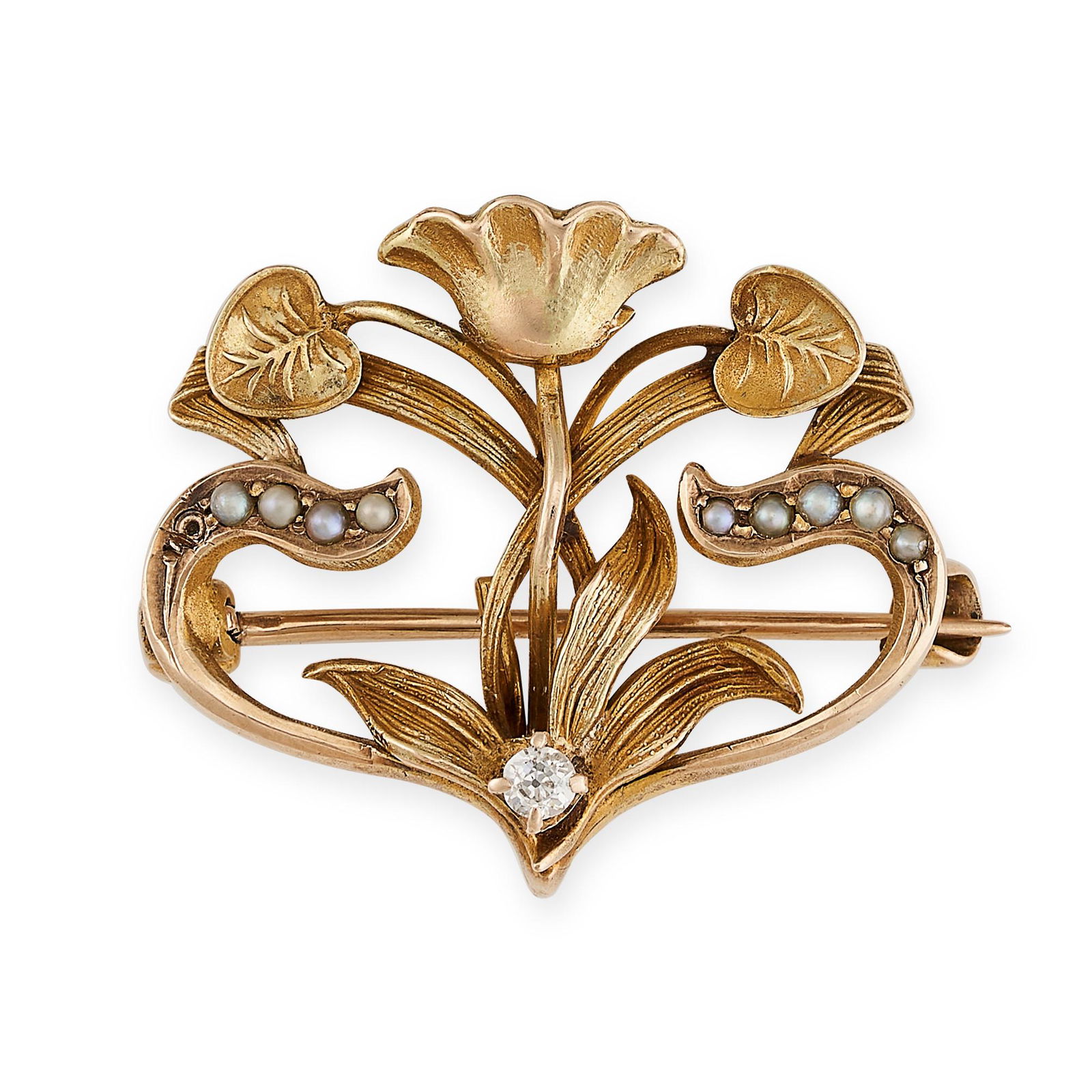 NO RESERVE - AN ANTIQUE PEARL AND DIAMOND FLOWER BROOCH (1 of 1)