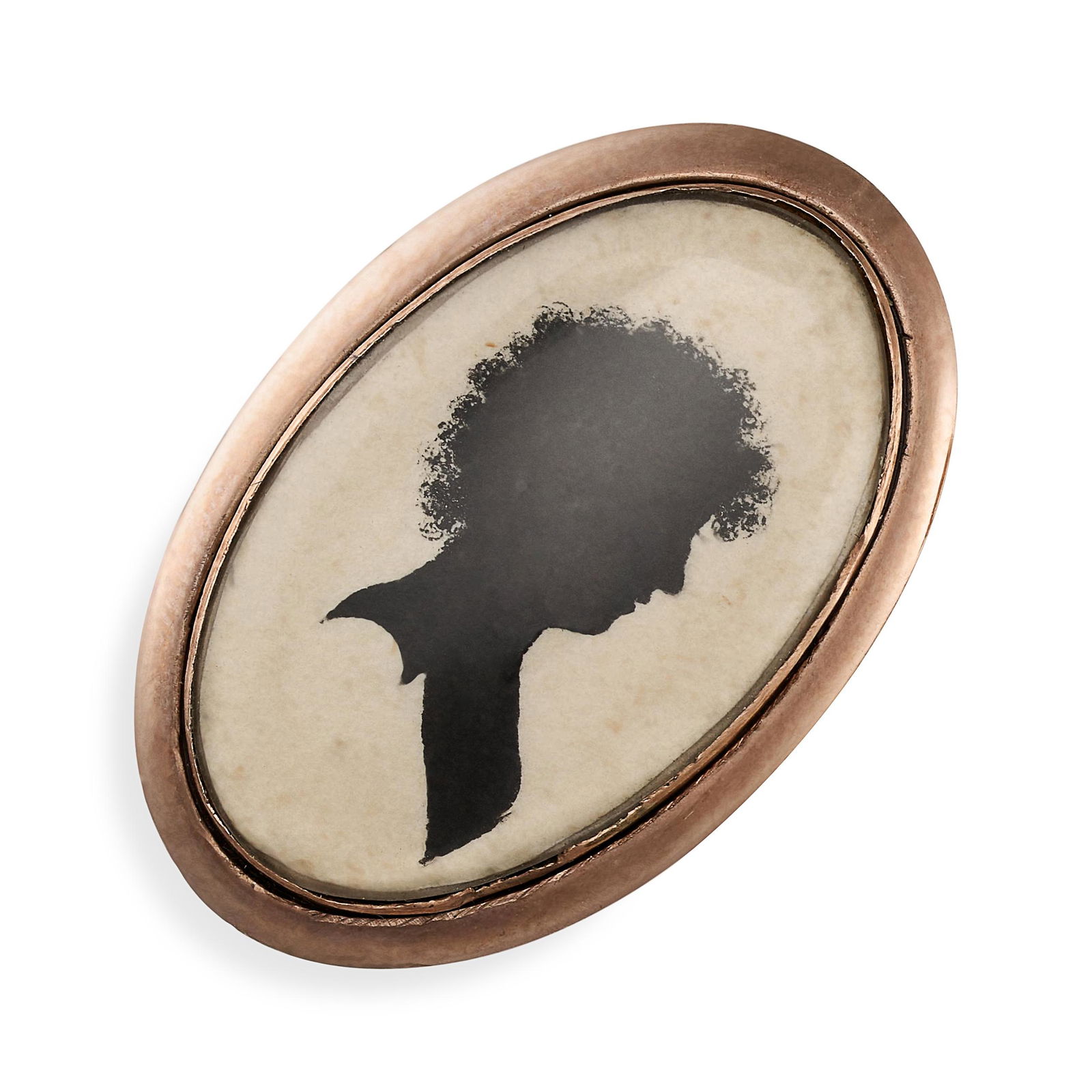 AN ANTIQUE MINIATURE SILHOUETTE LOCKET RING, 19TH CENTURY in yellow gold, the oval face with glass (1 of 2)