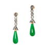 A PAIR OF NATURAL JADEITE JADE AND DIAMOND EARRINGS in yellow gold and silver, each set with a