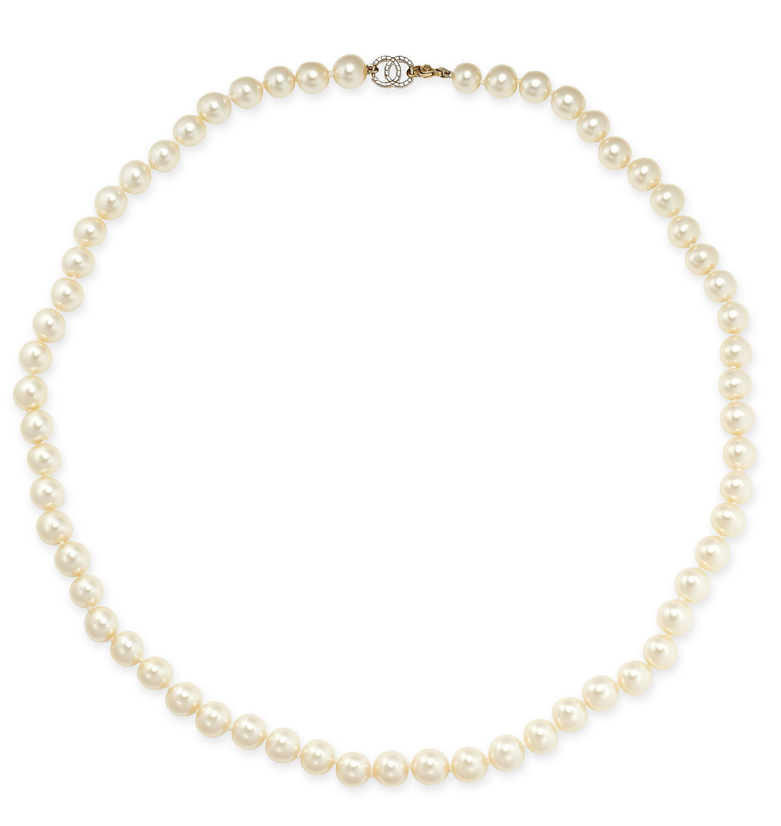 CHANEL, A VINTAGE FAUX PEARL NECKLACE, 1980S comprising a single row of faux pearls of 12.0mm, the (1 of 3)