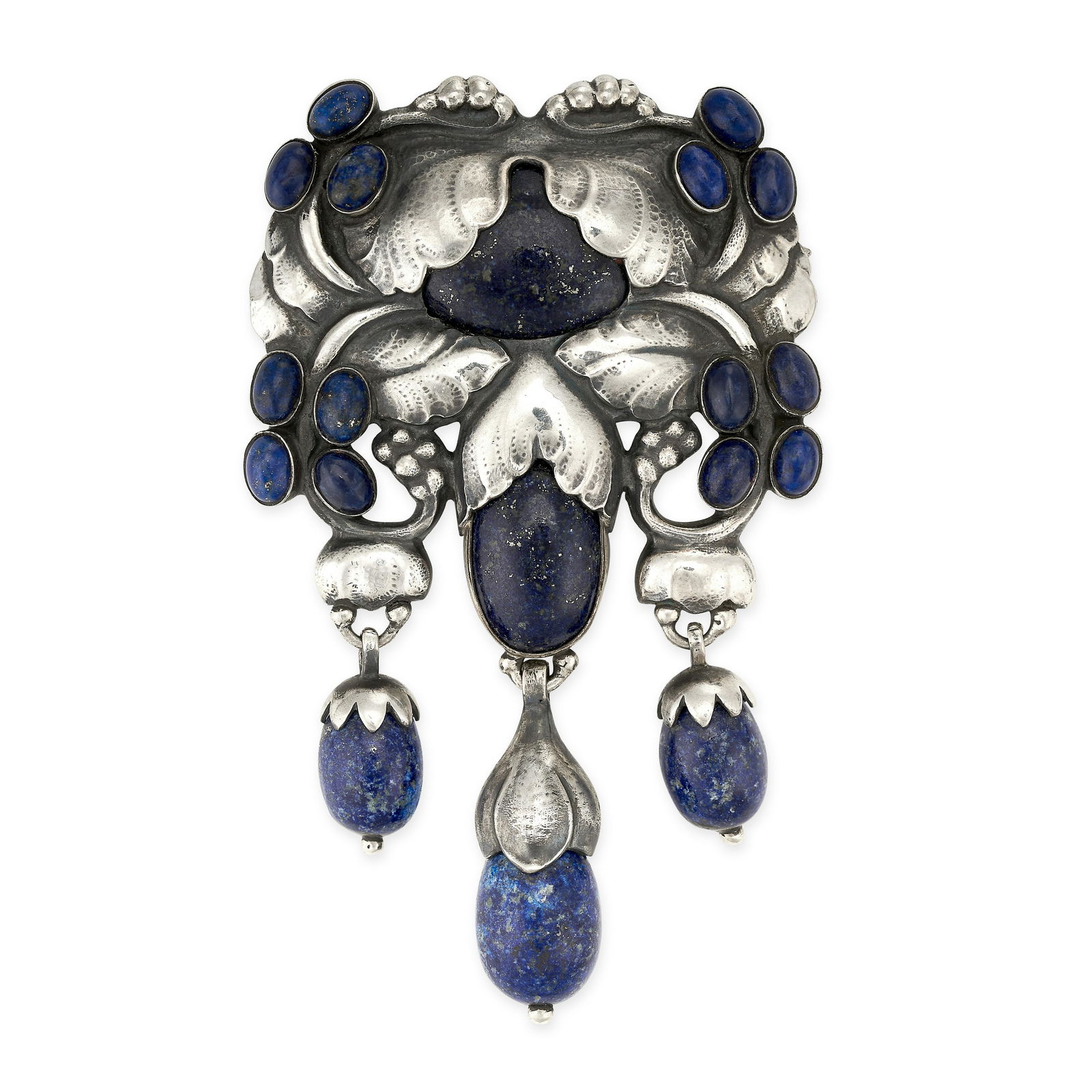 GEORG JENSEN, A SILVER LAPIS LAZULI BROOCH, 1933-44 in silver, design number 96, in stylised floral (1 of 1)