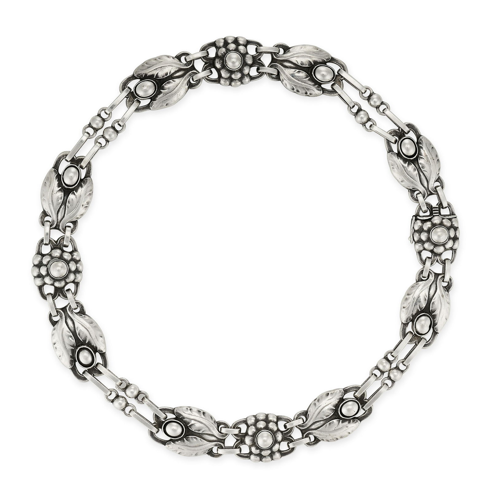 GEORG JENSEN, AN ABSTRACT SILVER LINK NECKLACE in silver, design number 1, designed as foliage and (1 of 1)