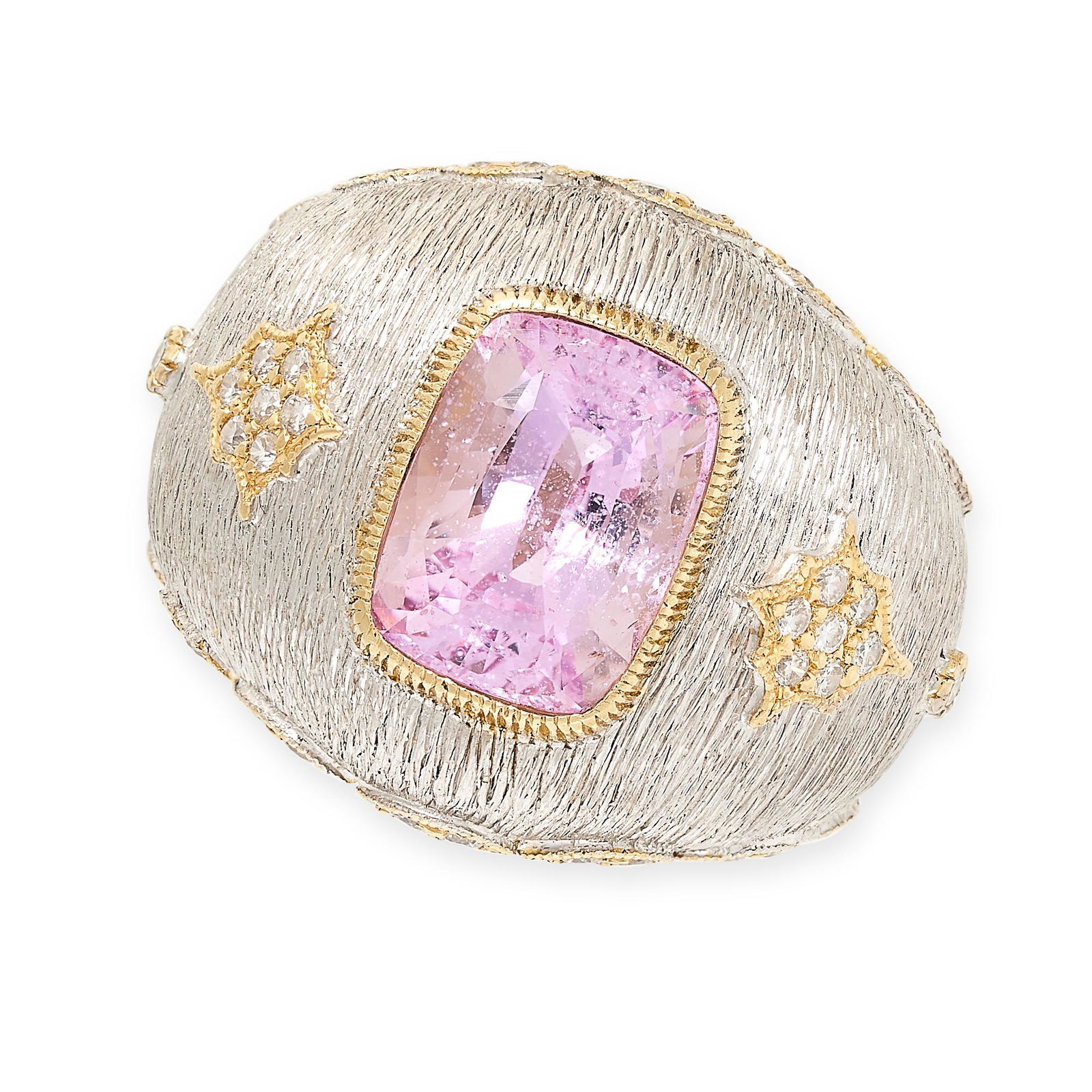 A VINTAGE PINK SAPPHIRE AND DIAMOND BOMBE RING in the style of Buccellati, in 18ct white gold and (1 of 1)