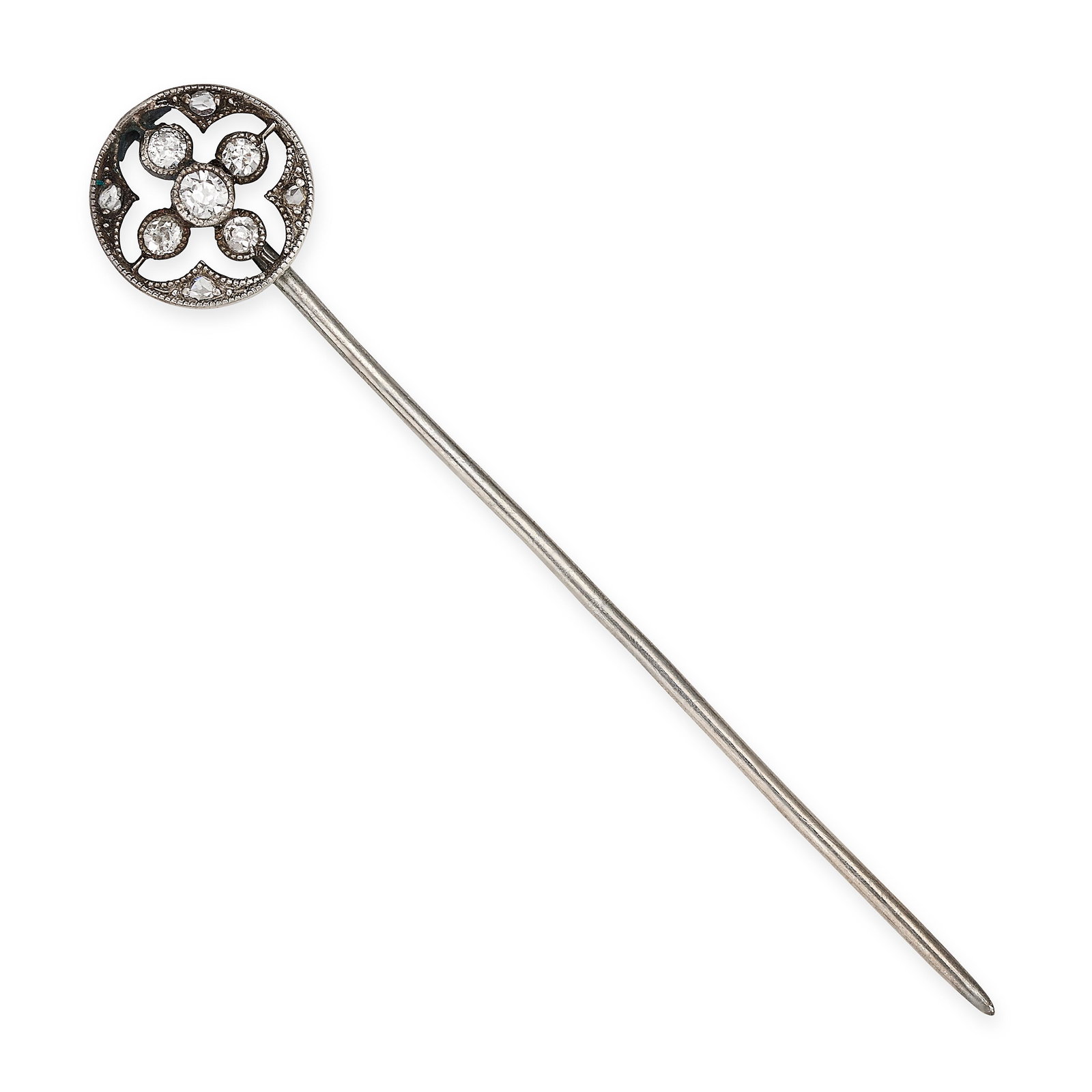 NO RESERVE - AN ANTIQUE DIAMOND TIE PIN / BROOCH the pin terminating with a circular motif set with (1 of 1)