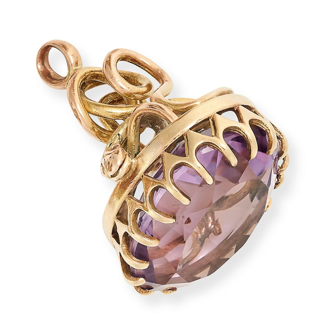 AN ANTIQUE AMETHYST FOB SEAL SNAKE PENDANT, 19TH CENTURY in yellow gold, set with aN oval cut (1 of 1)