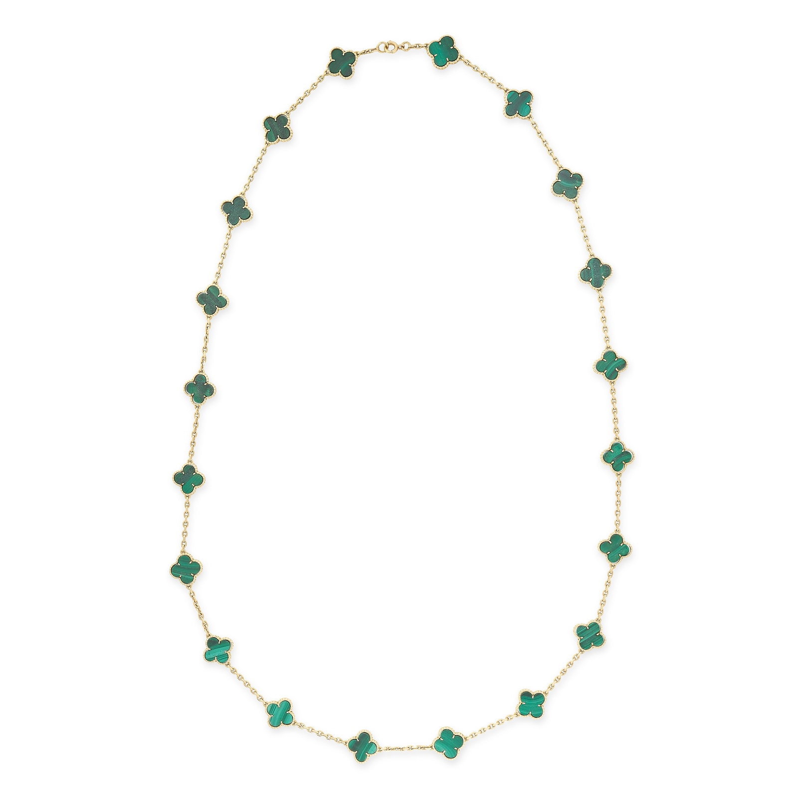 VAN CLEEF & ARPELS, A MALACHITE ALHAMBRA NECKLACE in 18ct yellow gold, the chain punctuated by (1 of 1)