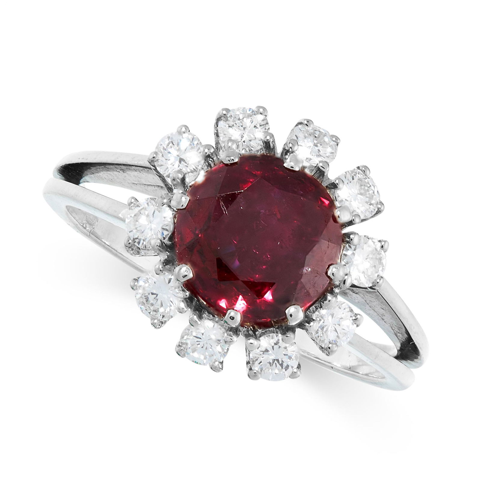 NO RESERVE - AN UNHEATED RUBY AND DIAMOND RING set with a central round cut ruby of 2.32 carats, (1 of 1)