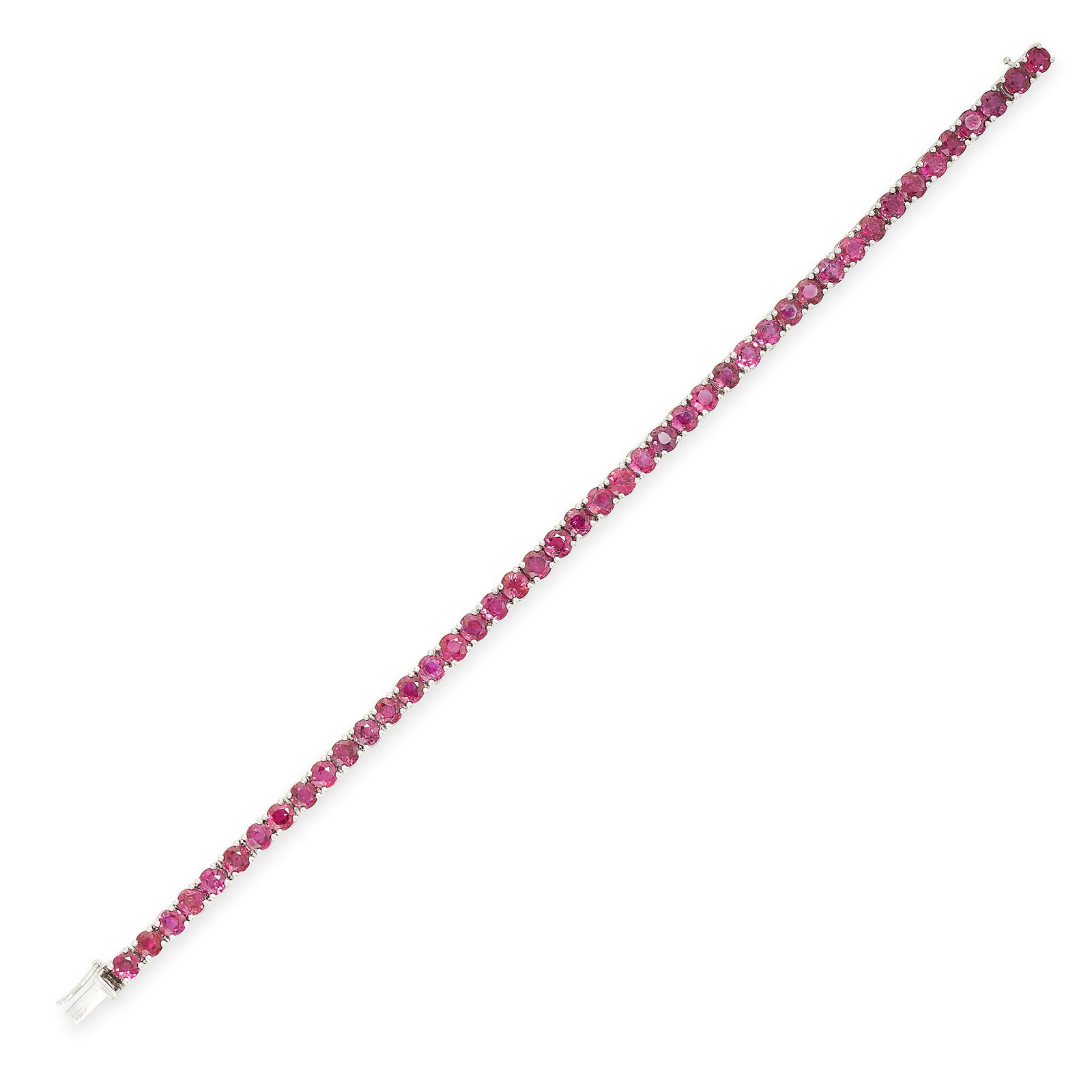 A RUBY LINE BRACELET in 18ct white gold, set with a single row of round cut rubies, the rubies all (1 of 1)