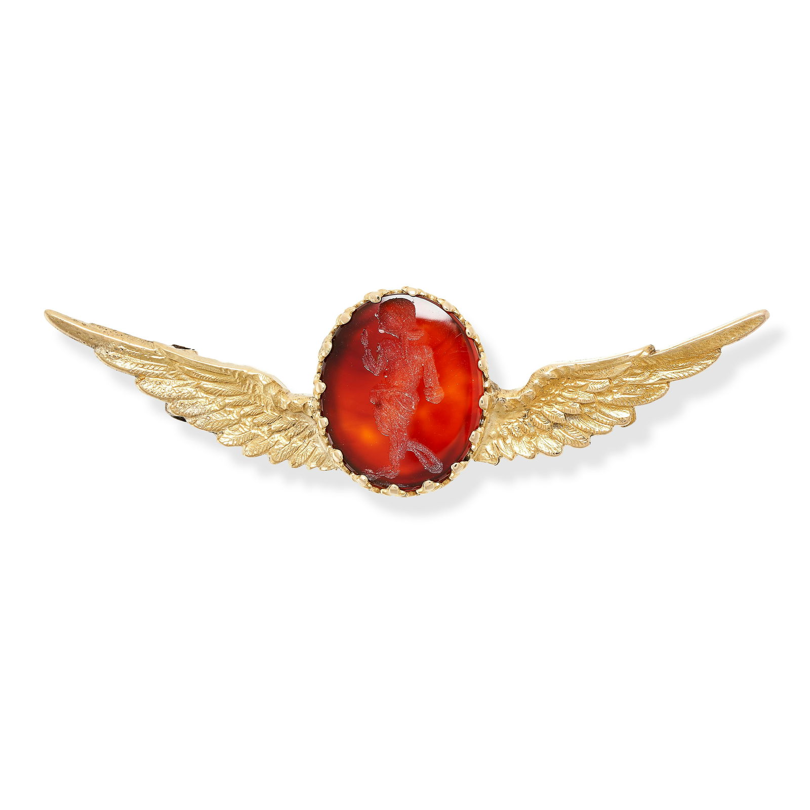 AN ANTIQUE CARNELIAN INTAGLIO BROOCH in yellow gold, set with an oval carnelian intaglio carved (1 of 1)