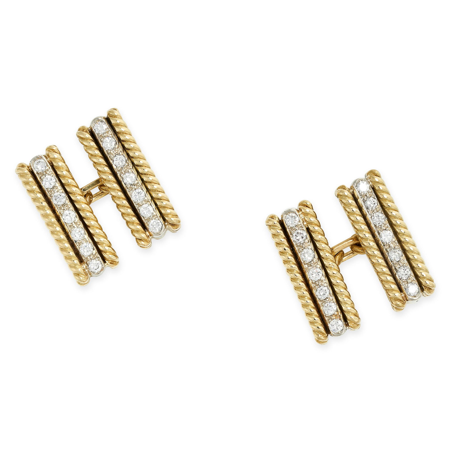 TIFFANY & CO, A PAIR OF DIAMOND CUFFLINKS in 18ct yellow gold and white gold, each formed of two (1 of 2)