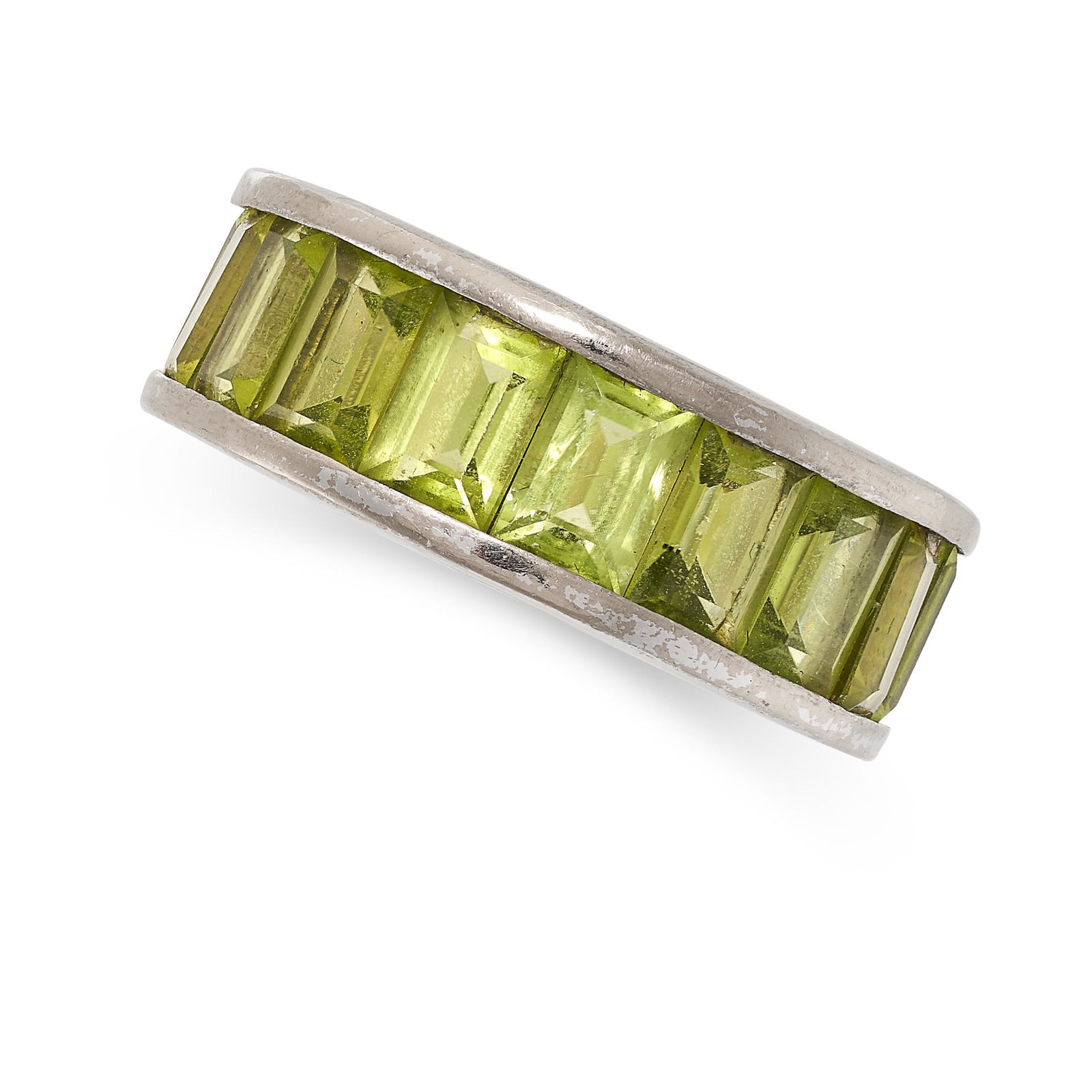 NO RESERVE - A PERIDOT ETERNITY BAND RING in platinum, the band set all around with a single row of (1 of 1)