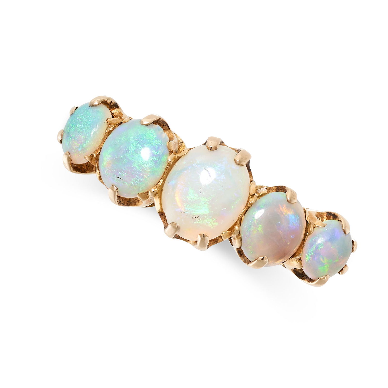 NO RESERVE - AN ANTIQUE OPAL FIVE STONE RING in 18ct yellow gold, set with five graduated oval (1 of 1)