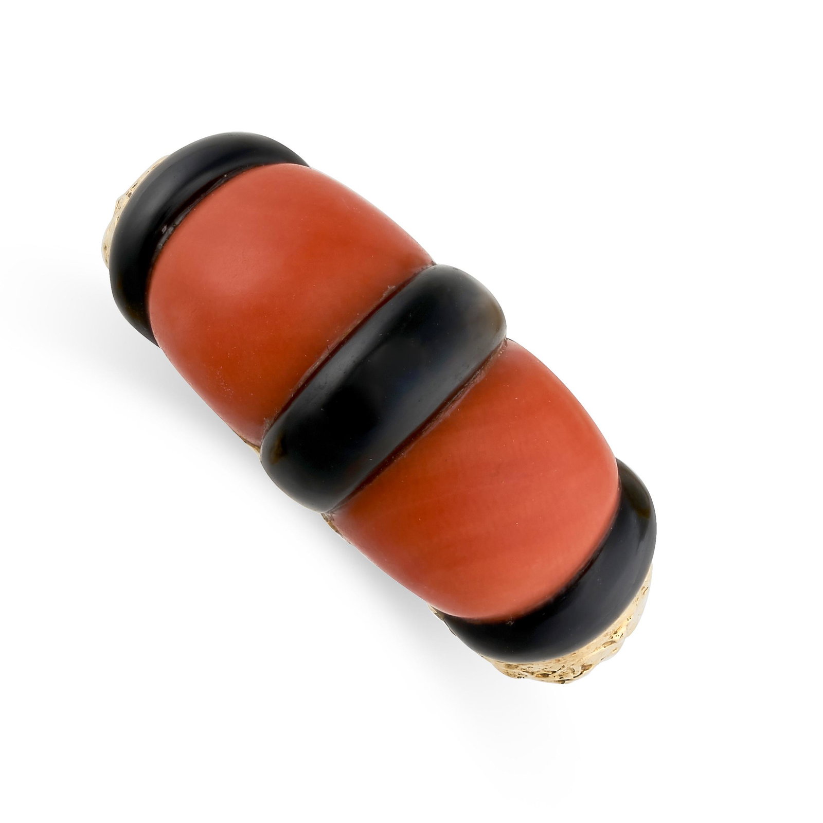 PIAGET, A CORAL AND ONYX RING in 18ct yellow gold, set with alternating pieces of polished coral and (1 of 2)